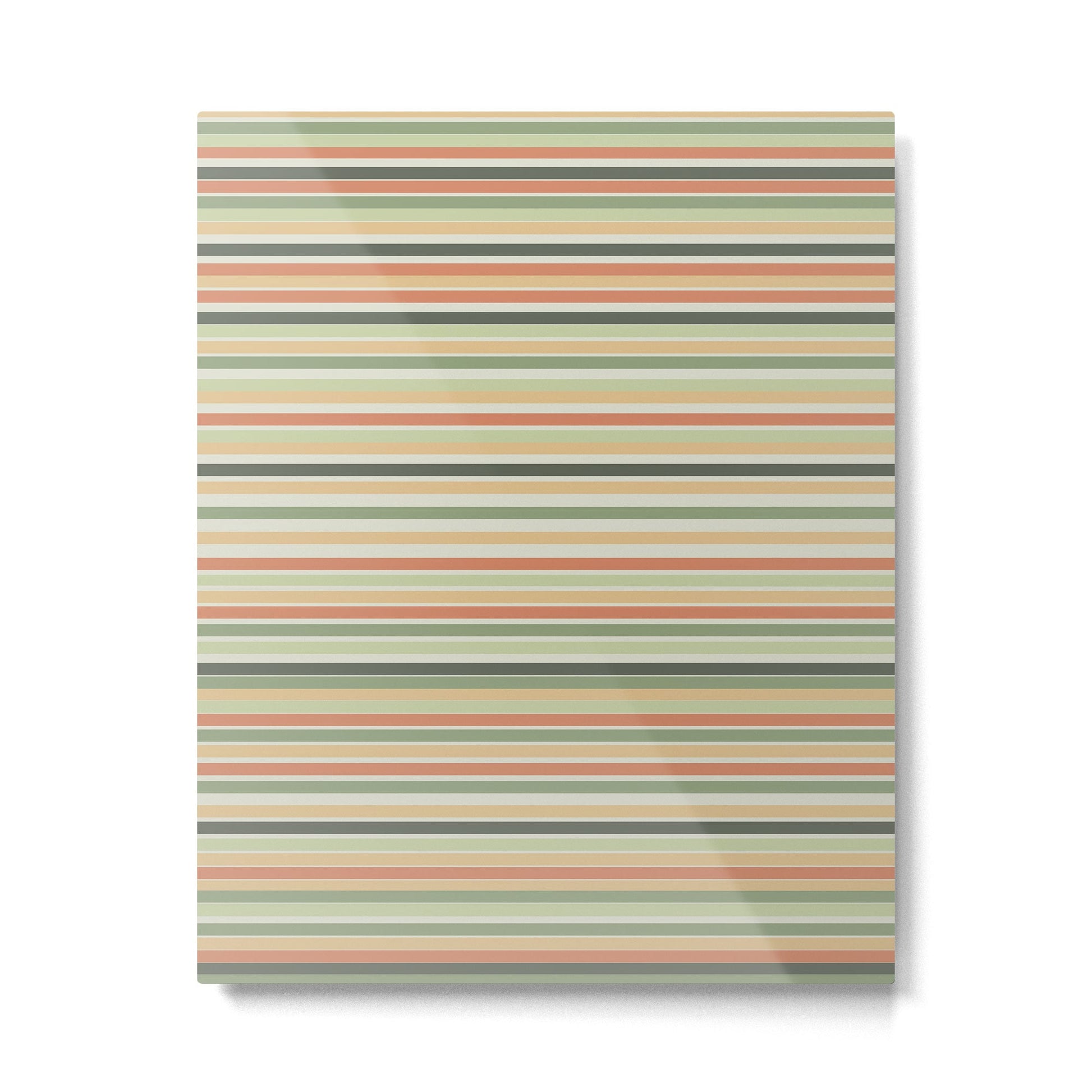 Fine Stripes Pattern in Sage Green and Coral Clay Metal Print | TeksDecor