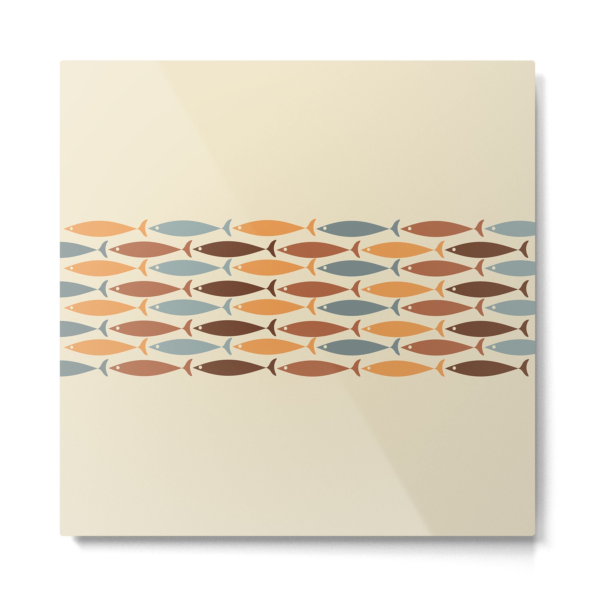 Fish Stripe Mid-Century Modern Minimalism in Slate Blue Brown Orange Beige Metal Print | TeksDecor