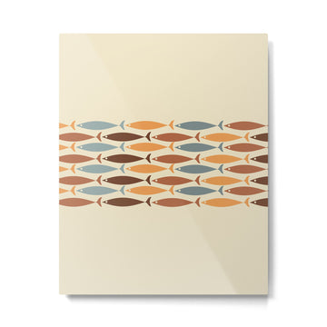 Fish Stripe Mid-Century Modern Minimalism in Slate Blue Brown Orange Beige Metal Print | TeksDecor