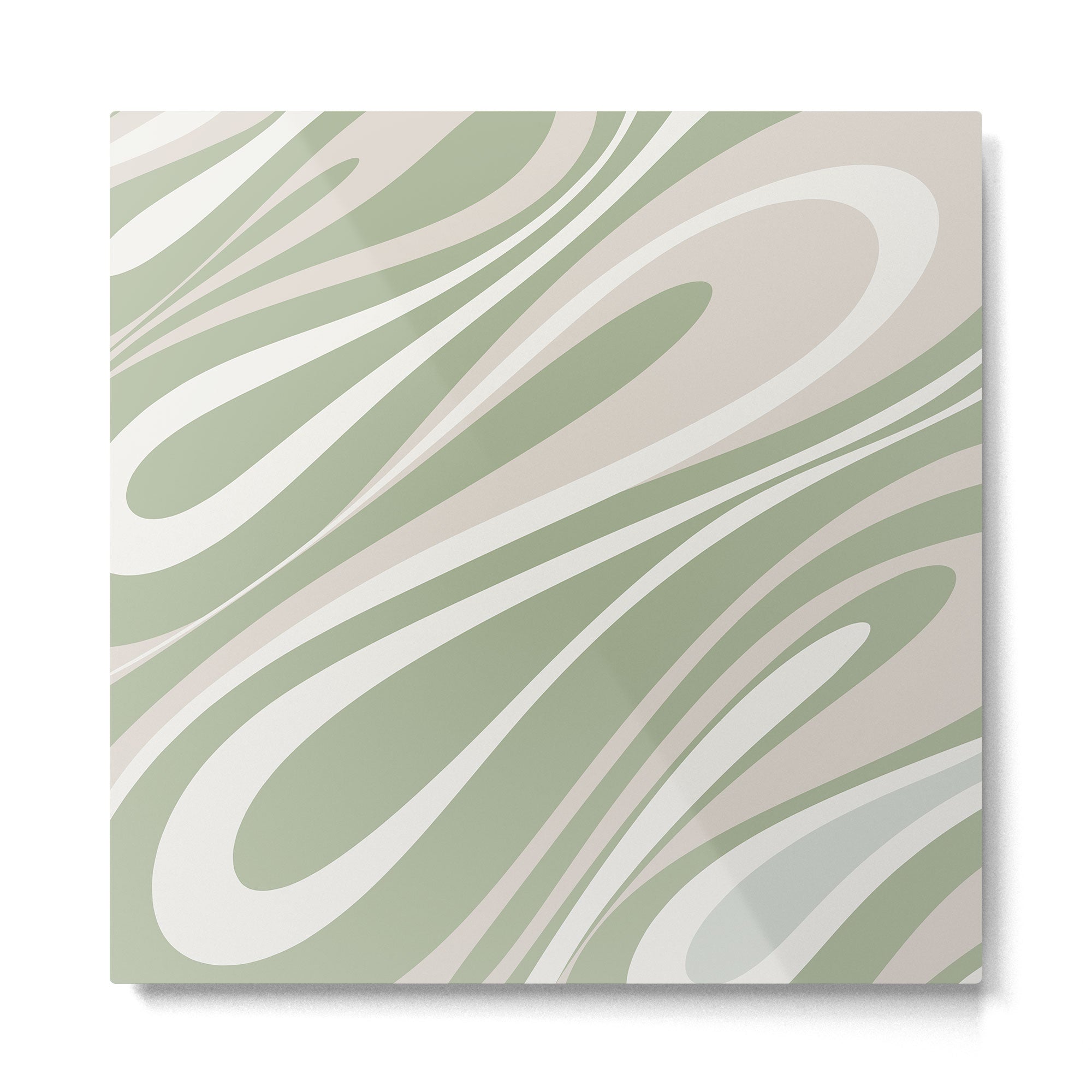 Fluid Vibes Retro Aesthetic Swirl Abstract Pattern Sage Green Cream Beige Metal Print | TeksDecor