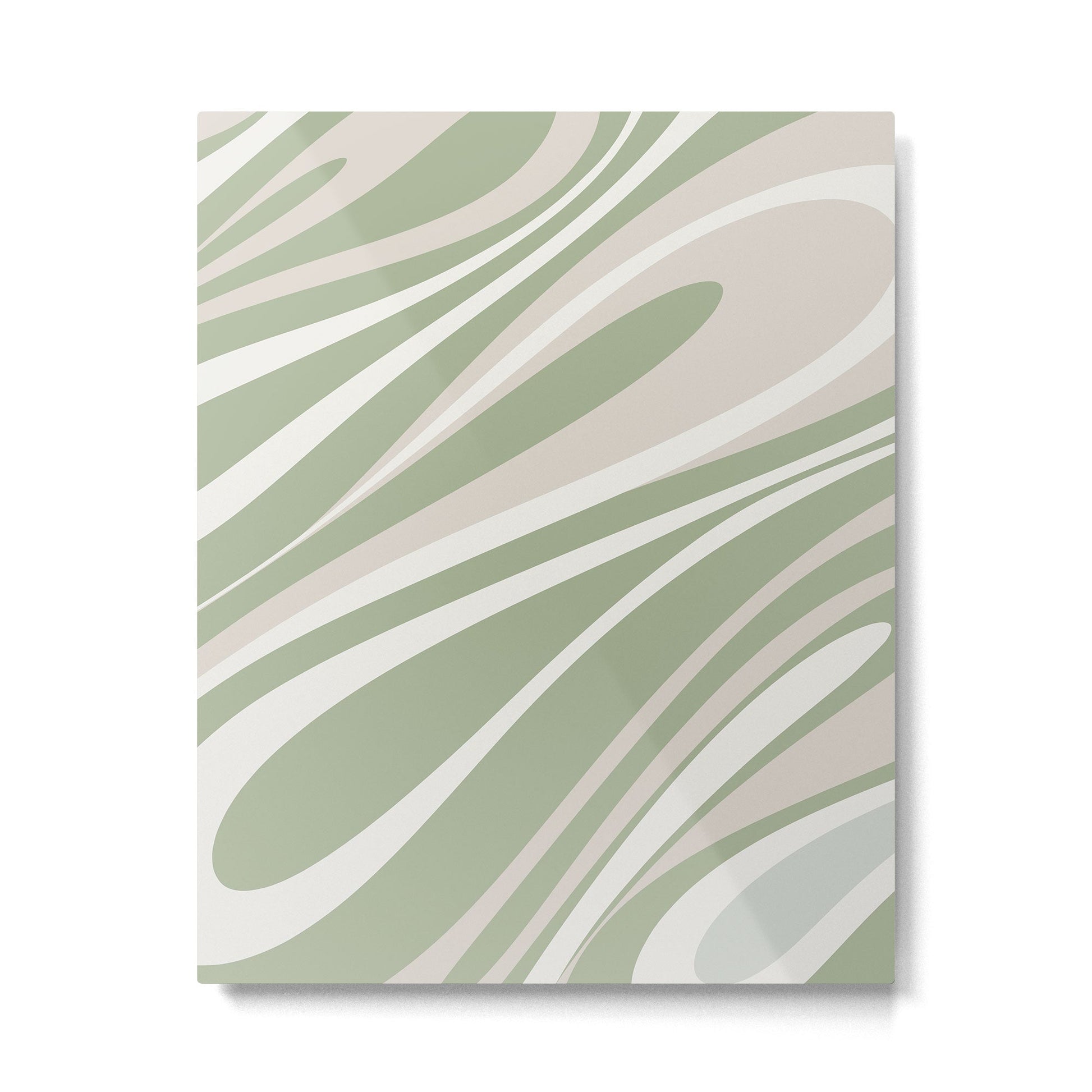 Fluid Vibes Retro Aesthetic Swirl Abstract Pattern Sage Green Cream Beige Metal Print | TeksDecor