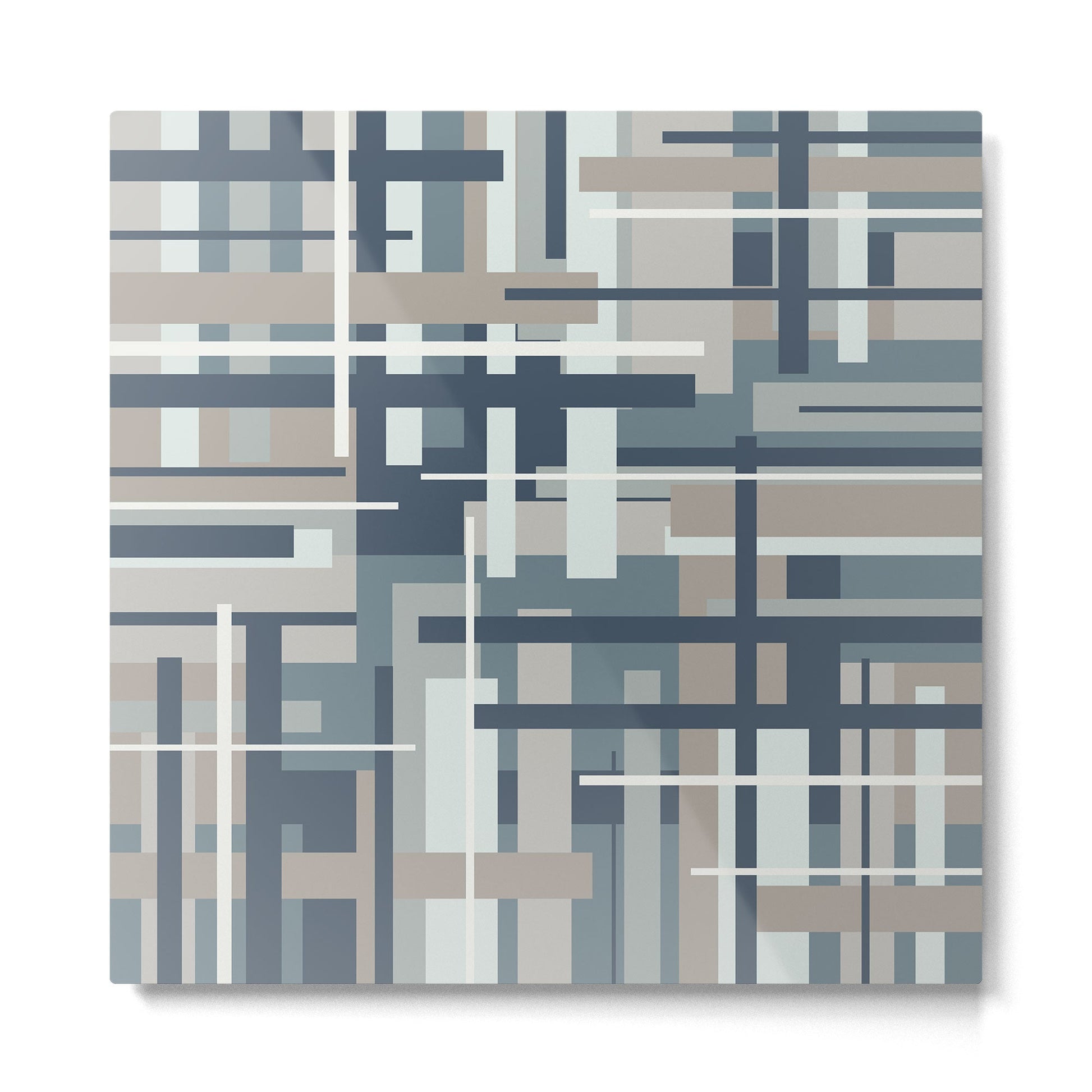 Frank - Mid Century Modern Geometric Pattern in Neutral Blue Gray Metal Print | TeksDecor