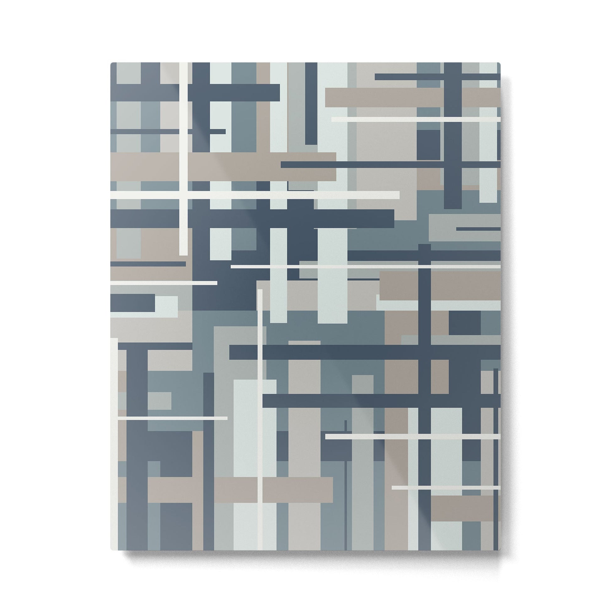 Frank - Mid Century Modern Geometric Pattern in Neutral Blue Gray Metal Print | TeksDecor