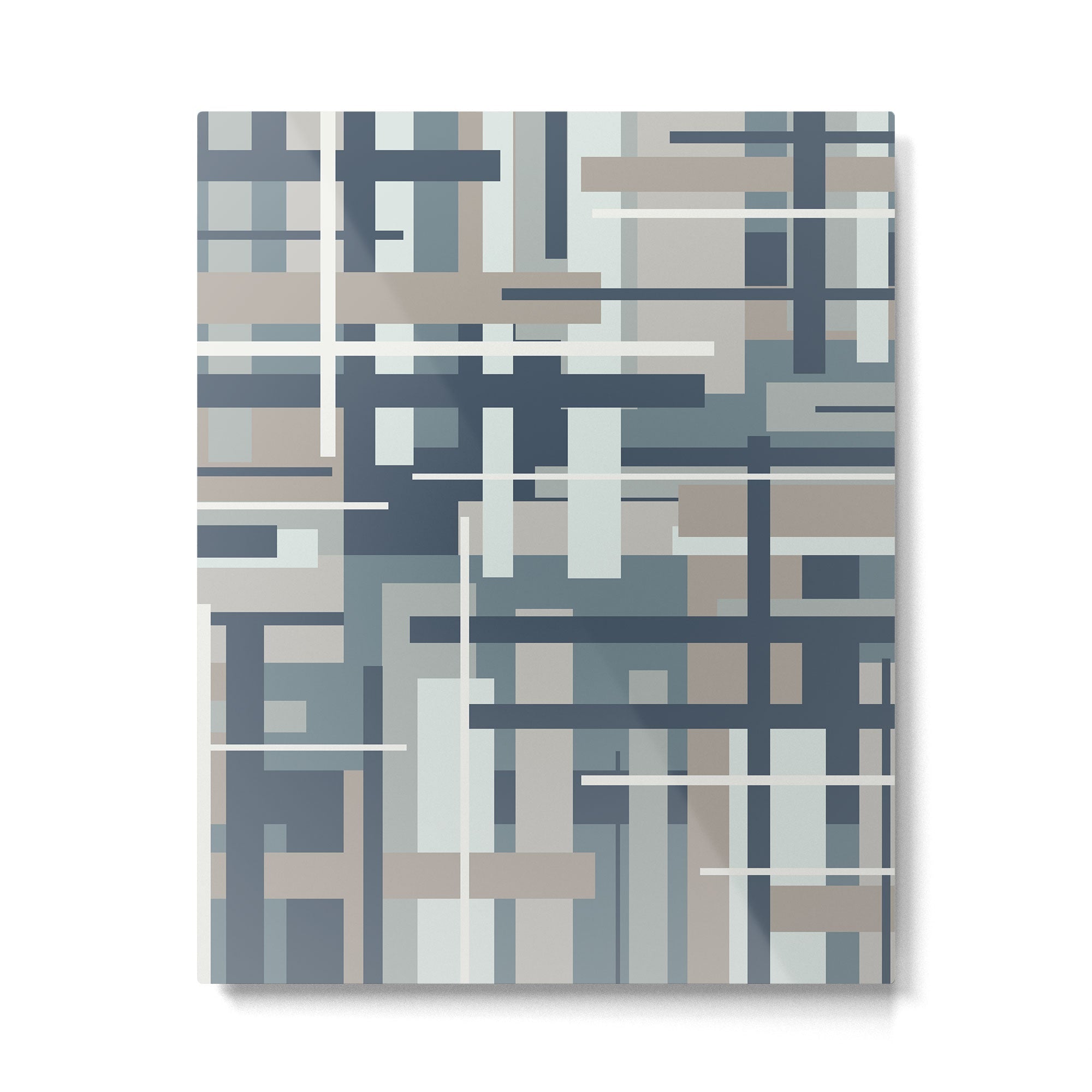 Frank - Mid Century Modern Geometric Pattern in Neutral Blue Gray Metal Print | TeksDecor