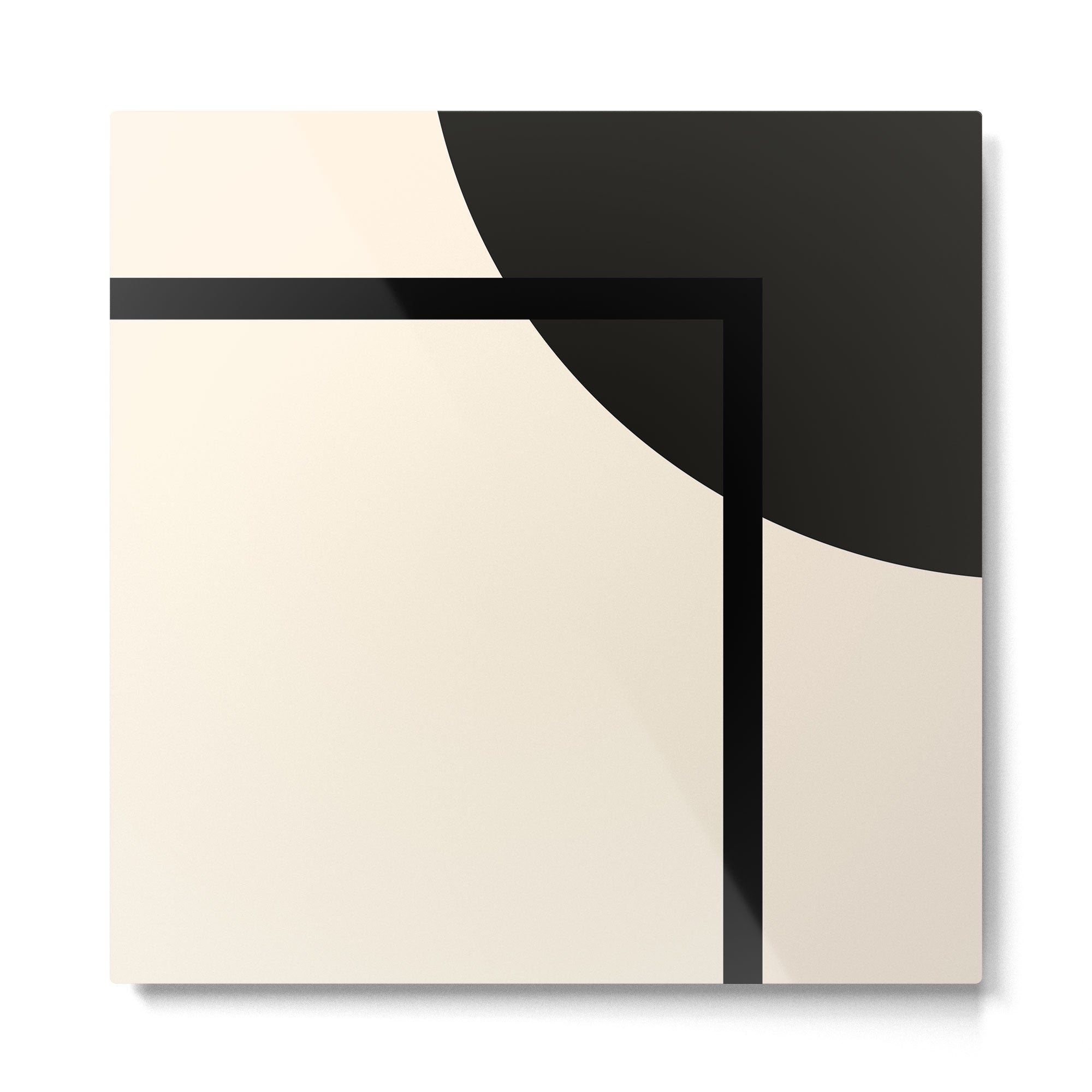 Fusion - Minimalist Geometric in Black and Almond Cream Metal Print | TeksDecor