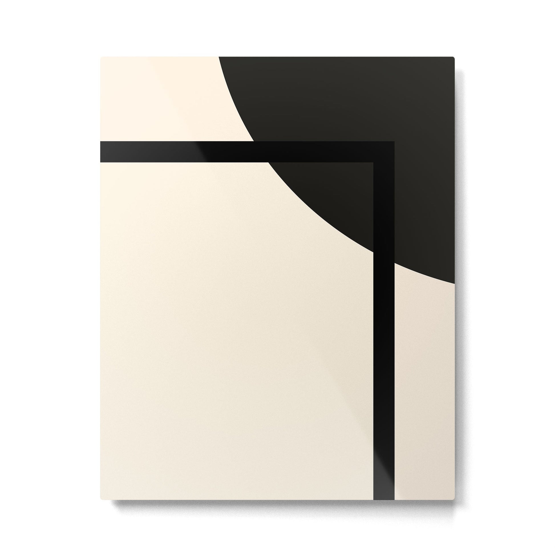 Fusion - Minimalist Geometric in Black and Almond Cream Metal Print | TeksDecor