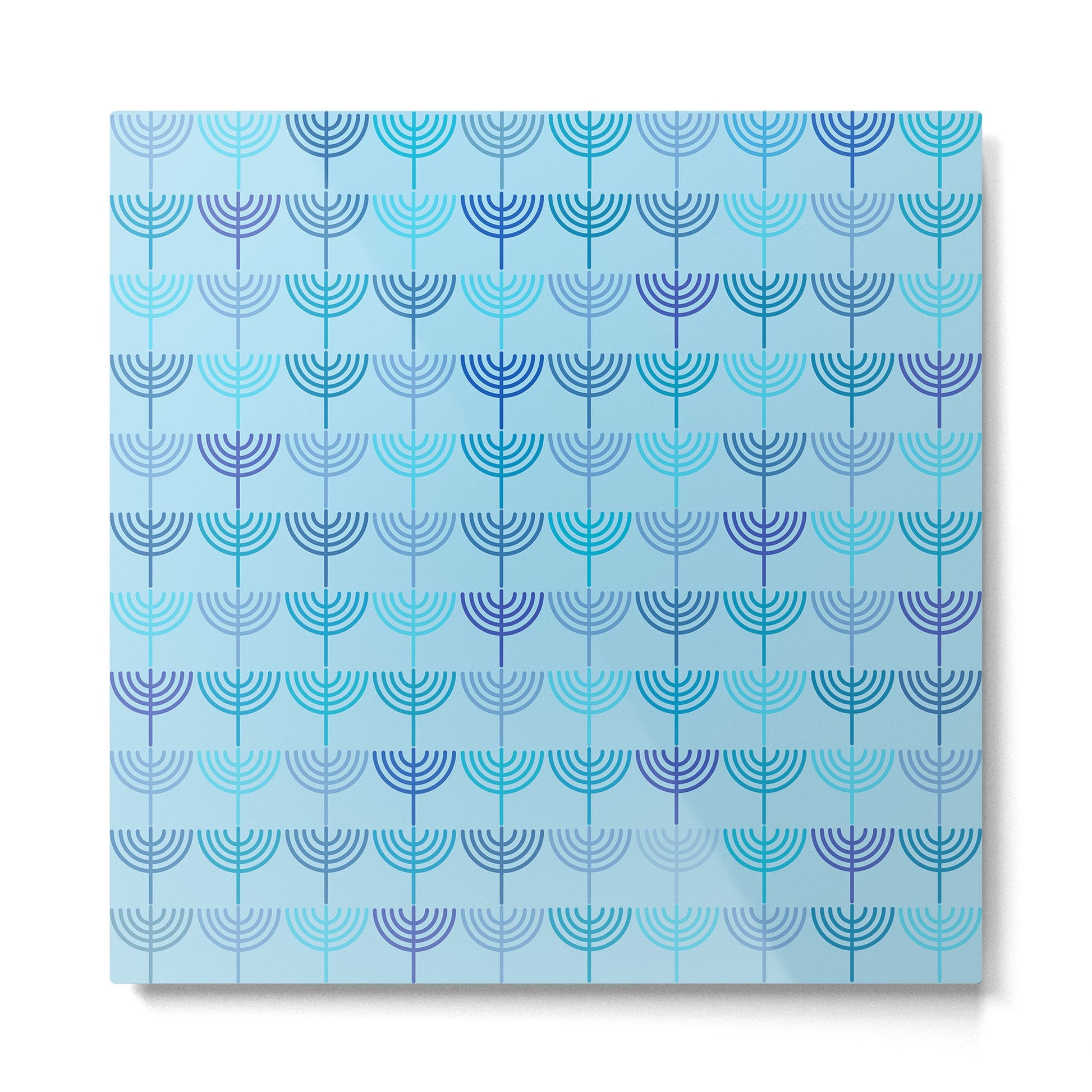 Hanukkah Chanukah Menorah Chanukkiah Pattern in Blue and Turquoise  Metal Print | TeksDecor