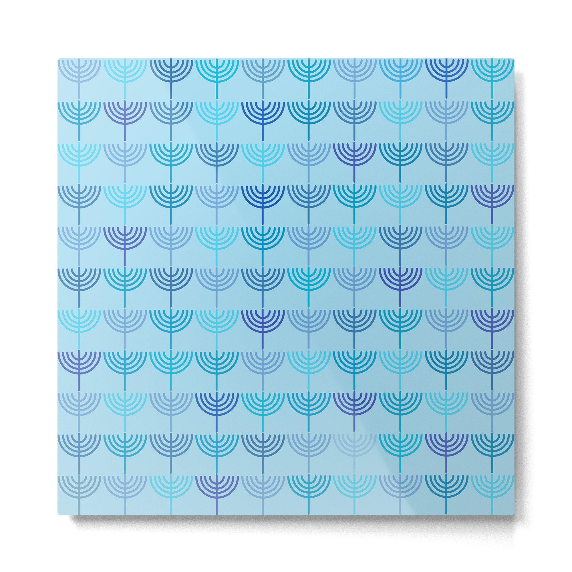 Hanukkah Chanukah Menorah Chanukkiah Pattern in Blue and Turquoise  Metal Print | TeksDecor