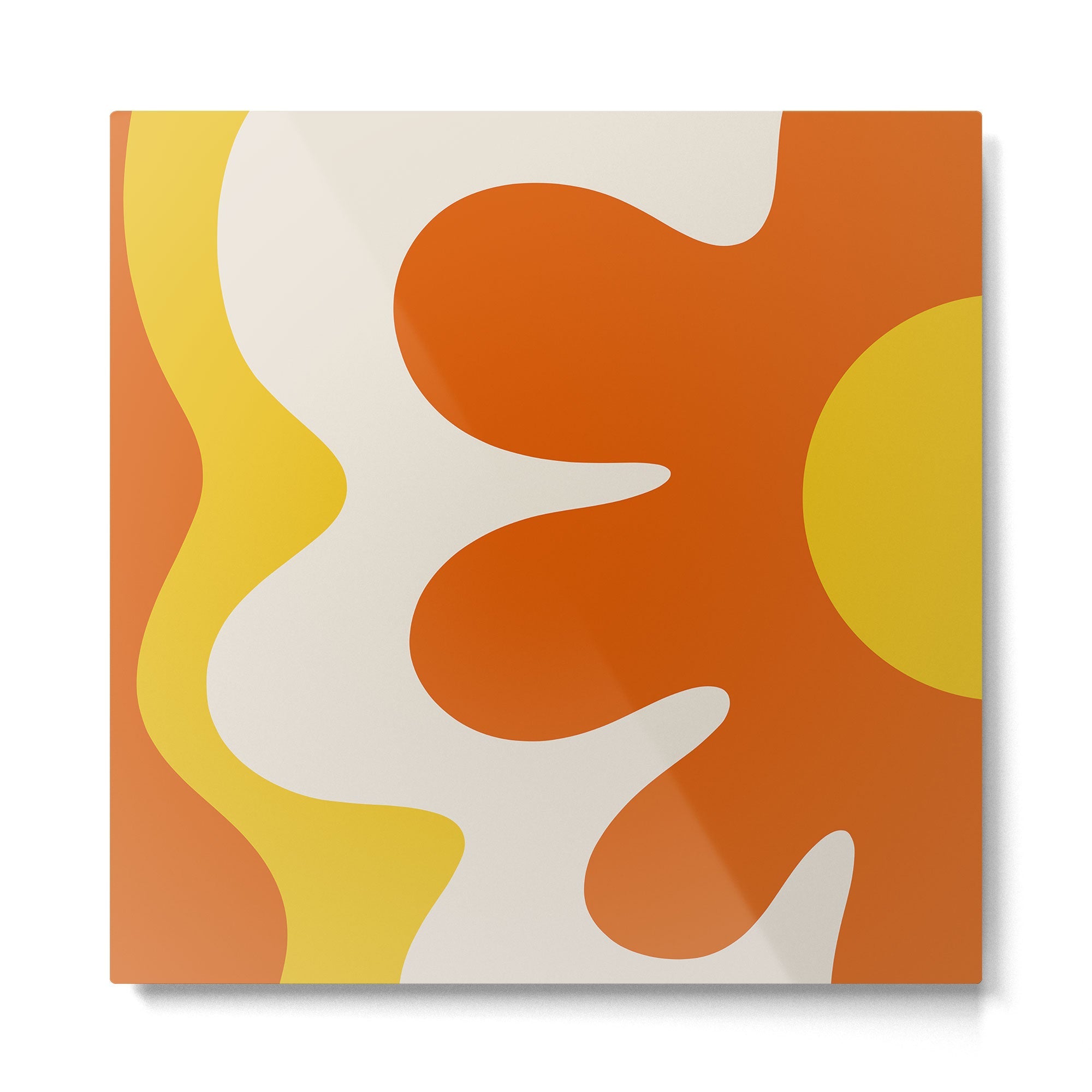 Happy Flower Retro 60s 70s Vibe Orange Yellow Cream Metal Print | TeksDecor