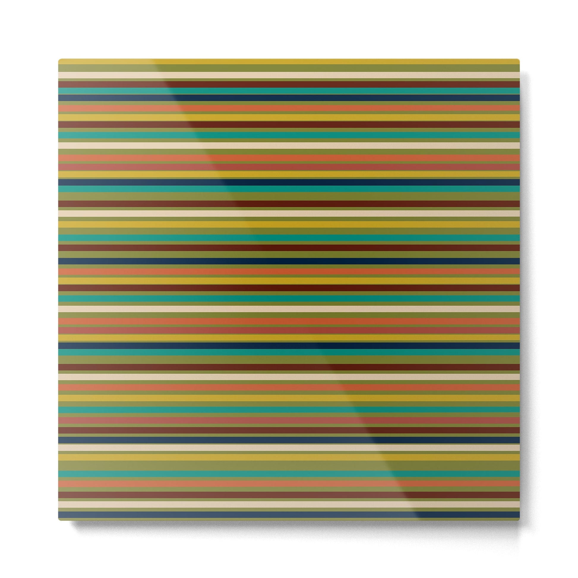 Joseph Stripes - Mid Century Modern Pattern in Mid Mod Mustard, Teal, Navy, Orange, Maroon, Beige, and Olive Metal Print | TeksDecor