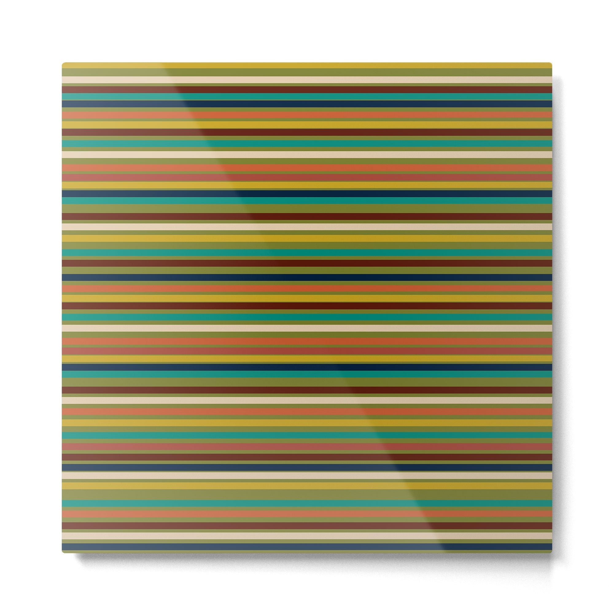 Joseph Stripes - Mid Century Modern Pattern in Mid Mod Mustard, Teal, Navy, Orange, Maroon, Beige, and Olive Metal Print | TeksDecor