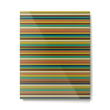 Joseph Stripes - Mid Century Modern Pattern in Mid Mod Mustard, Teal, Navy, Orange, Maroon, Beige, and Olive Metal Print | TeksDecor