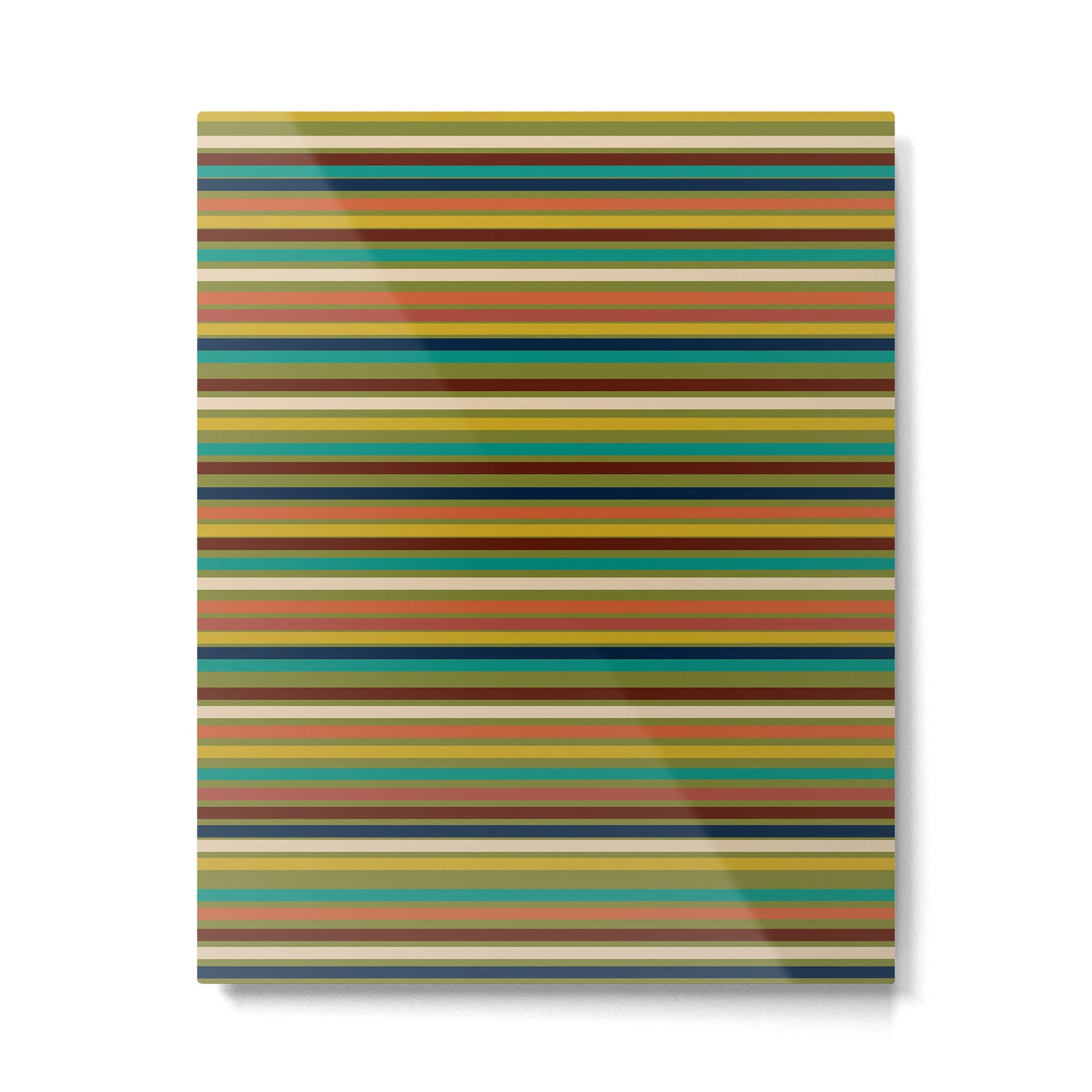 Joseph Stripes - Mid Century Modern Pattern in Mid Mod Mustard, Teal, Navy, Orange, Maroon, Beige, and Olive Metal Print | TeksDecor