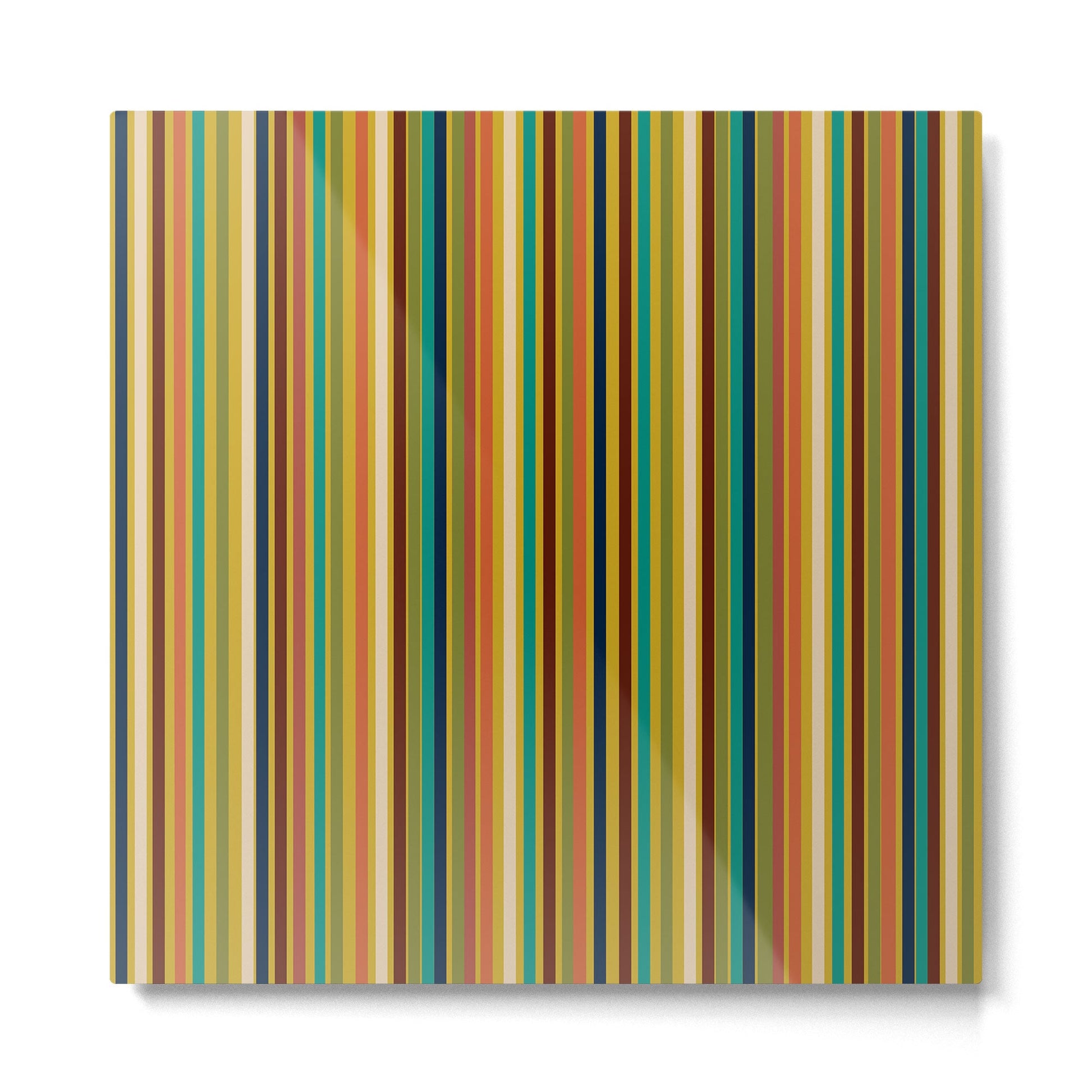 Joseph Stripes Vertical - Mid Century Mod Stripe Pattern in Teal, Olive, Maroon, Navy, Orange, and Mustard Metal Print | TeksDecor