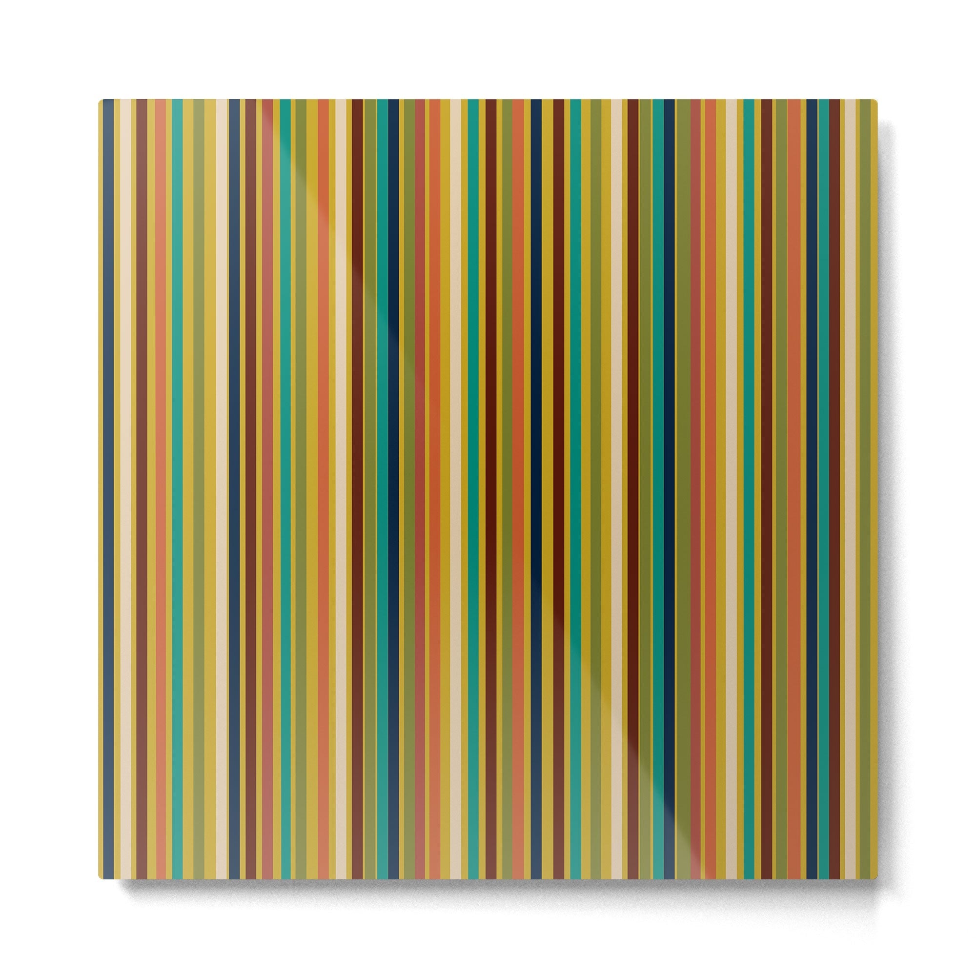 Joseph Stripes Vertical - Mid Century Mod Stripe Pattern in Teal, Olive, Maroon, Navy, Orange, and Mustard Metal Print | TeksDecor