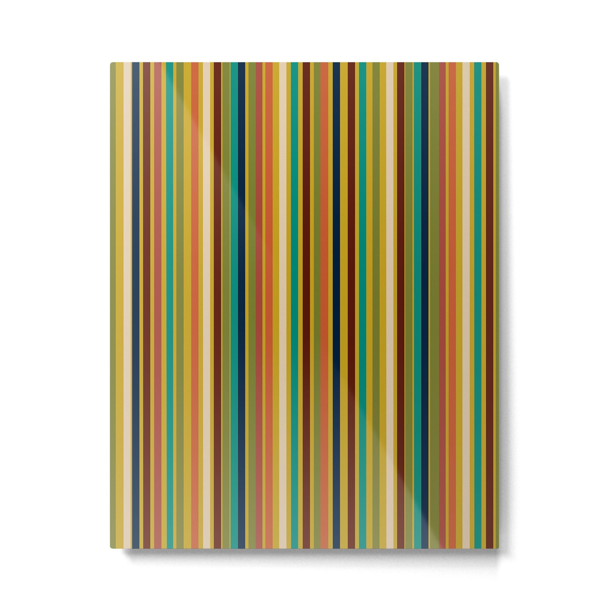 Joseph Stripes Vertical - Mid Century Mod Stripe Pattern in Teal, Olive, Maroon, Navy, Orange, and Mustard Metal Print | TeksDecor