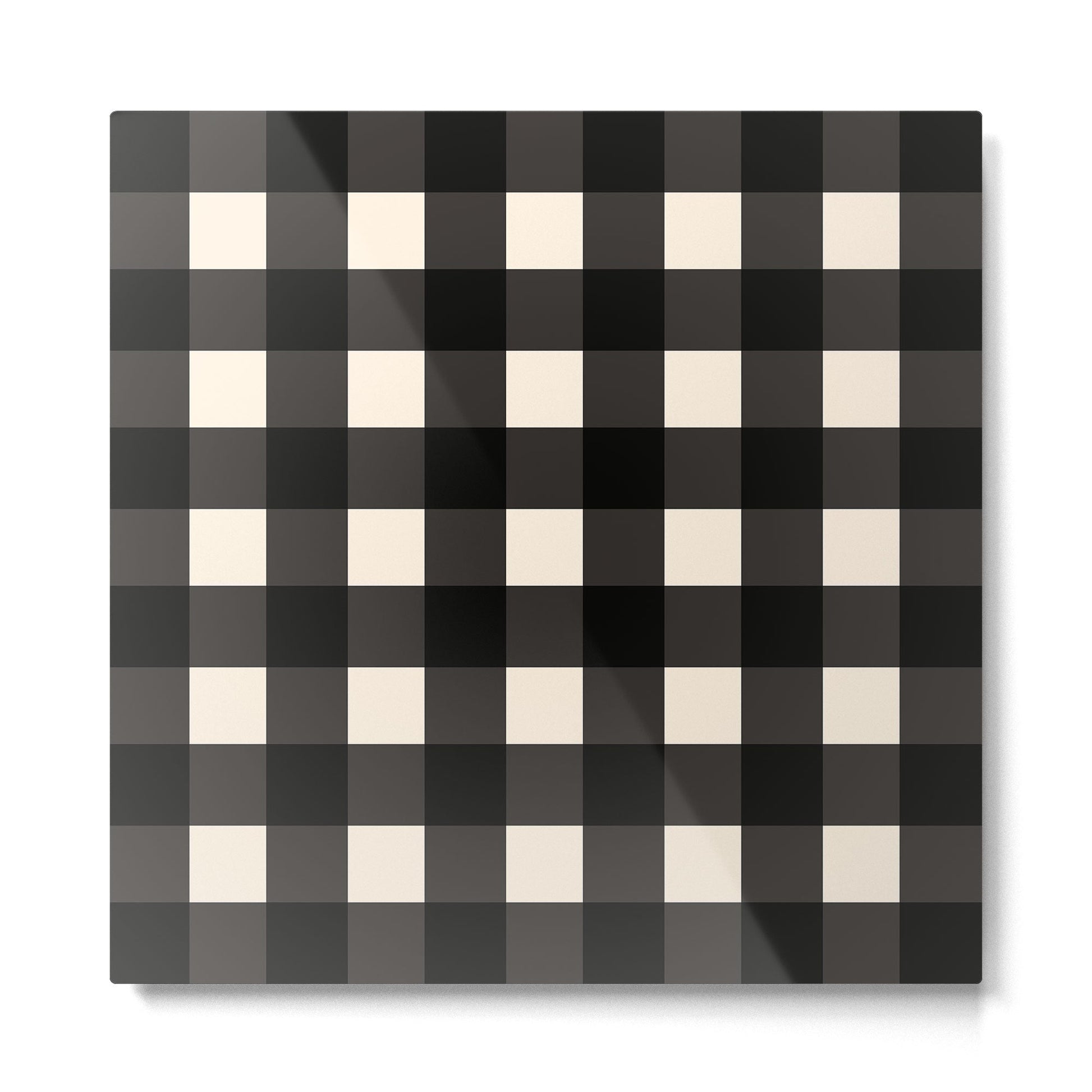 Large Gingham Check Pattern in Black and Almond Cream Metal Print | TeksDecor