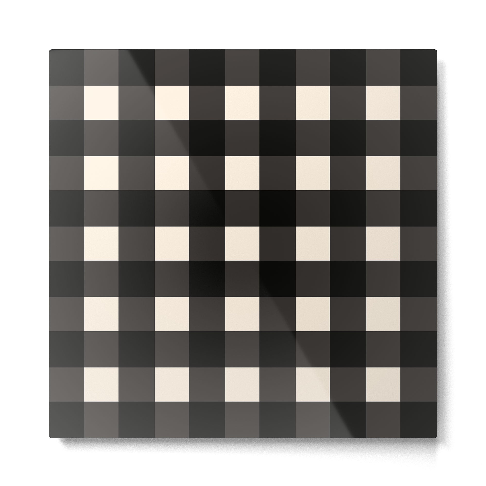 Large Gingham Check Pattern in Black and Almond Cream Metal Print | TeksDecor