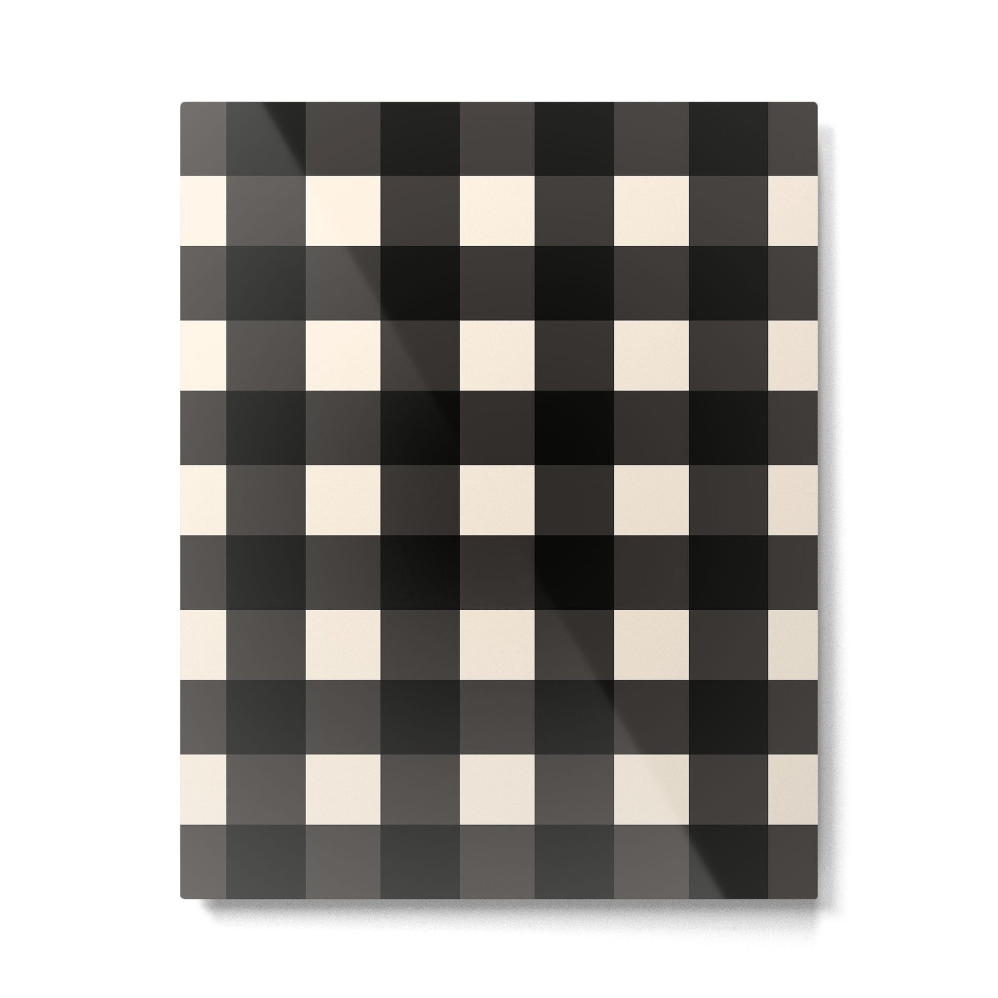 Large Gingham Check Pattern in Black and Almond Cream Metal Print | TeksDecor