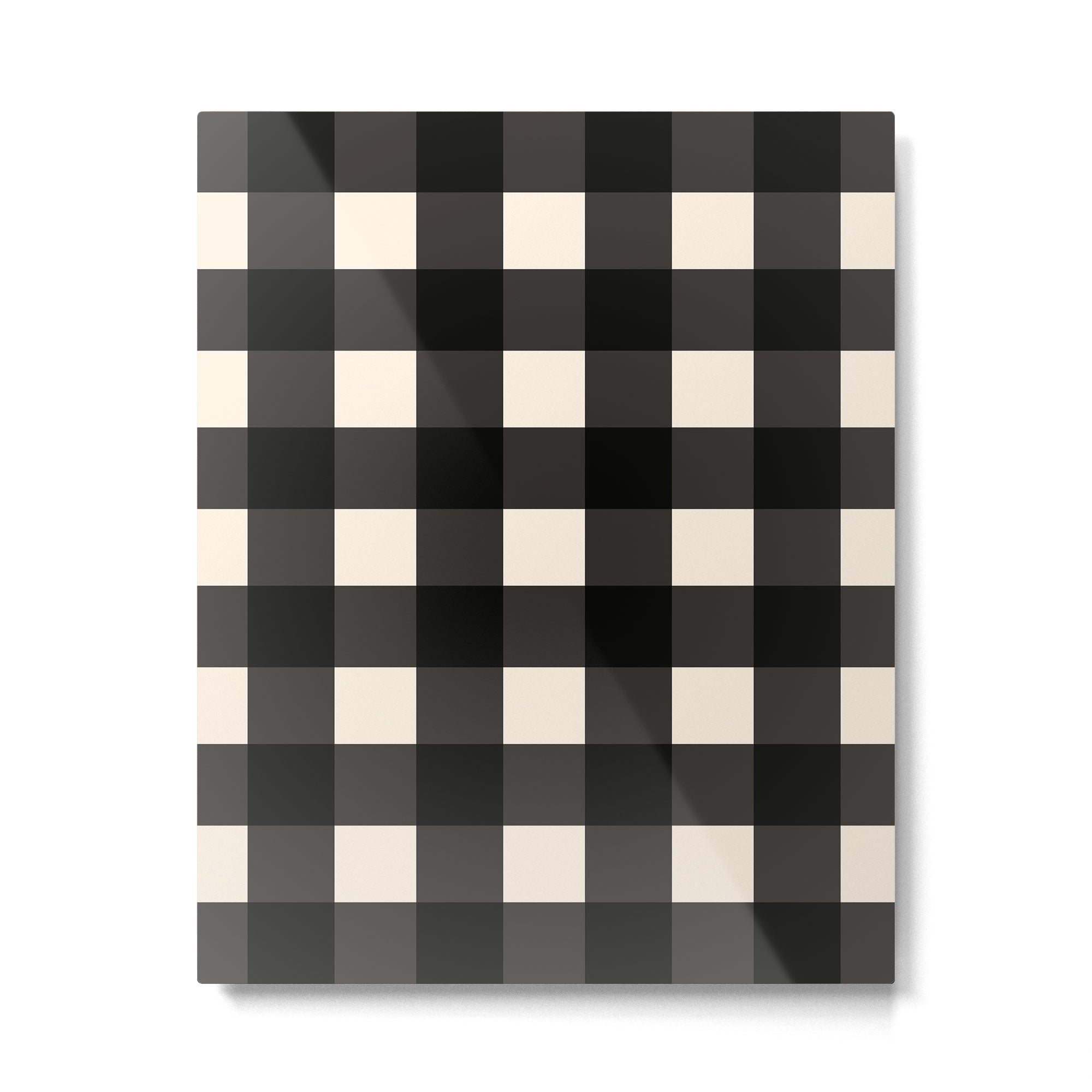 Large Gingham Check Pattern in Black and Almond Cream Metal Print | TeksDecor