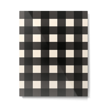 Large Gingham Check Pattern in Black and Almond Cream Metal Print | TeksDecor