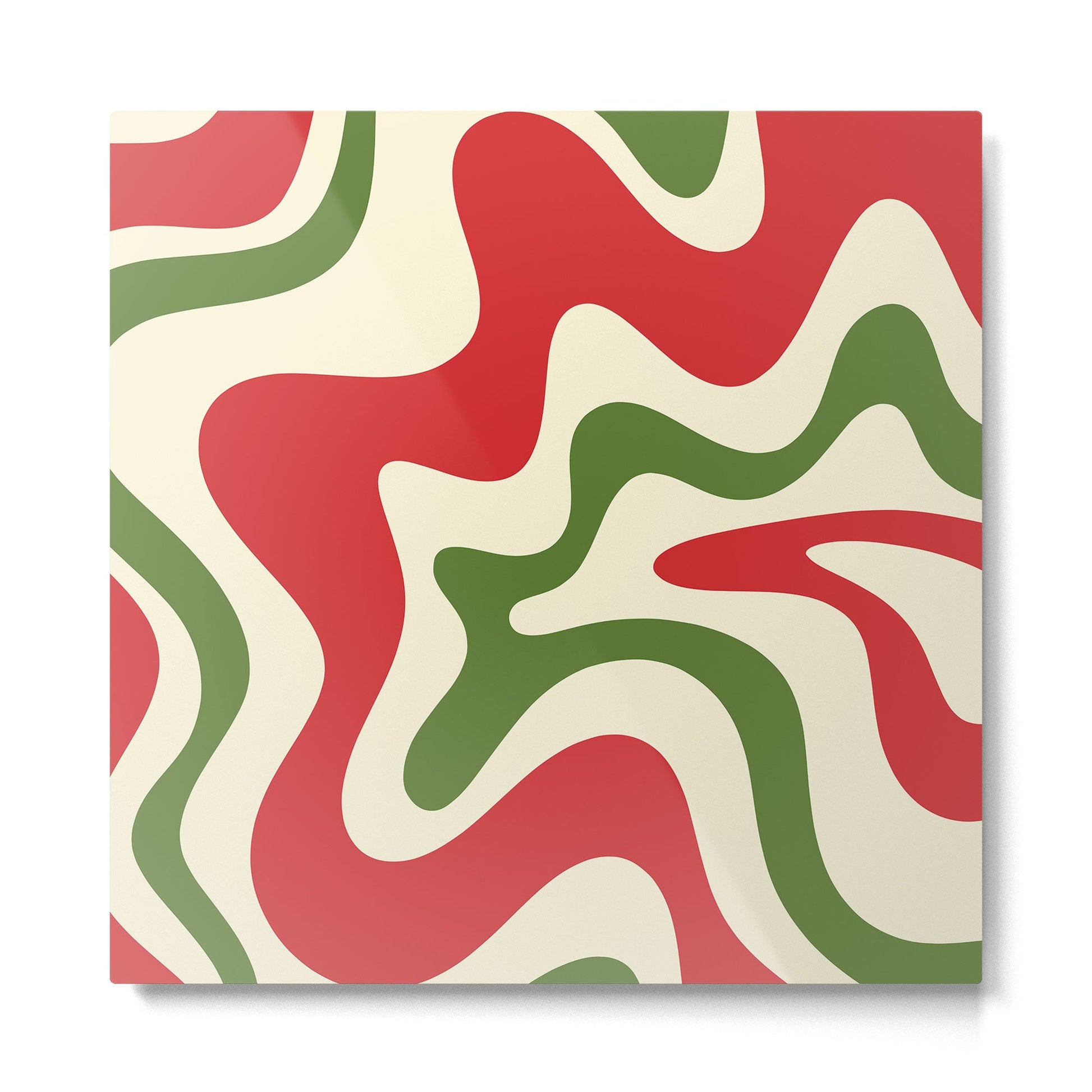 Liquid Swirl Abstract Christmas Pattern Square in Retro Red Green Cream  Metal Print | TeksDecor