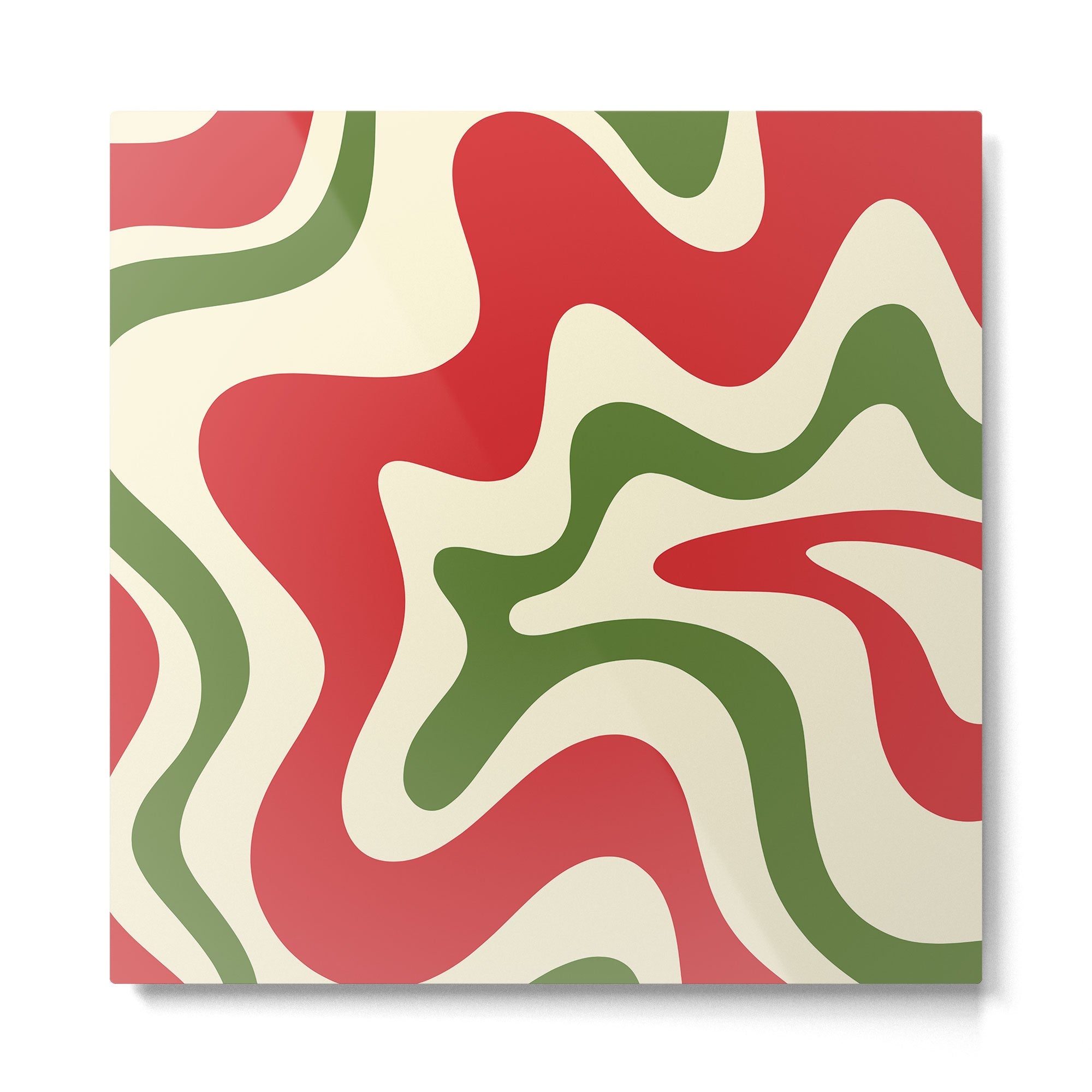 Liquid Swirl Abstract Christmas Pattern Square in Retro Red Green Cream  Metal Print | TeksDecor
