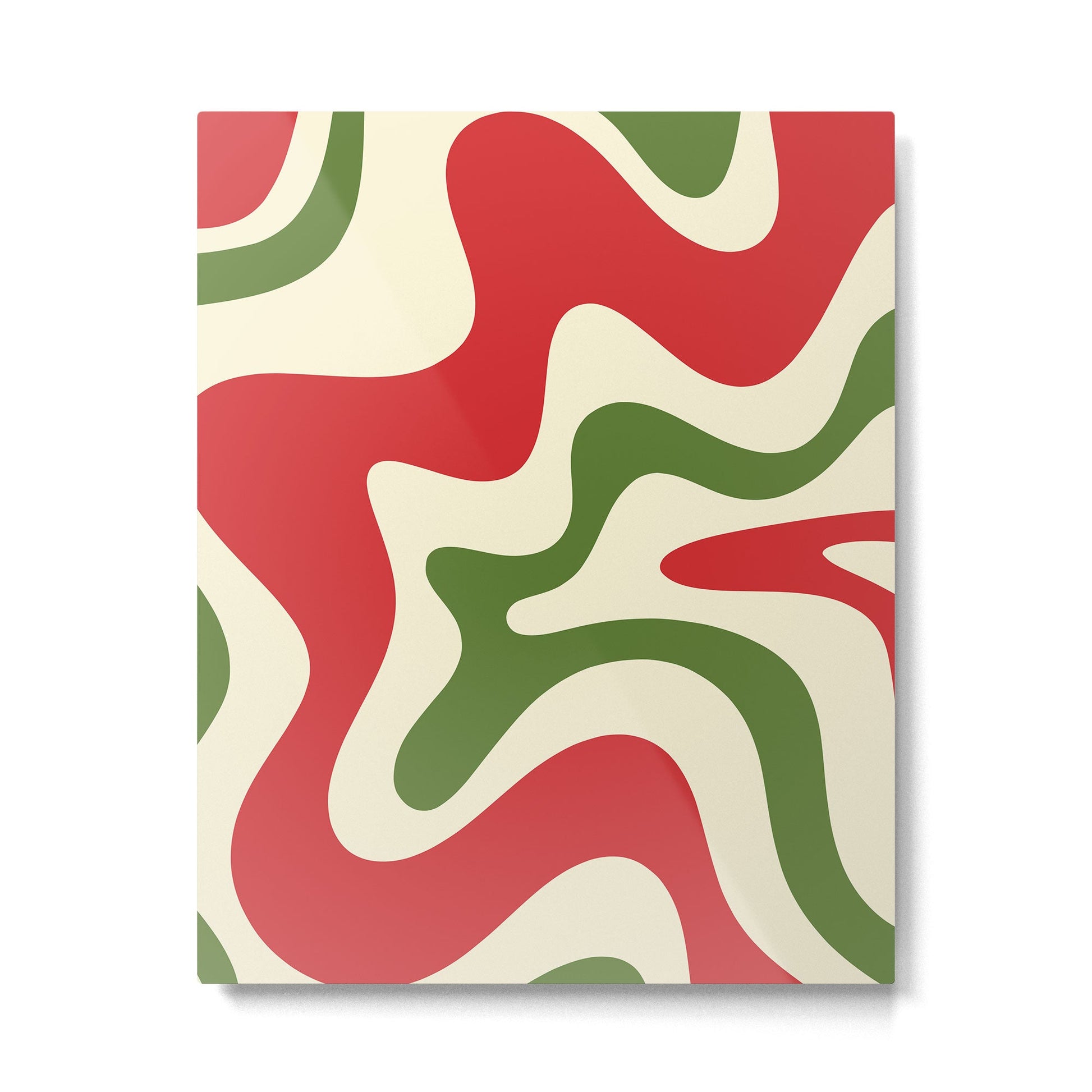 Liquid Swirl Abstract Christmas Pattern Square in Retro Red Green Cream  Metal Print | TeksDecor