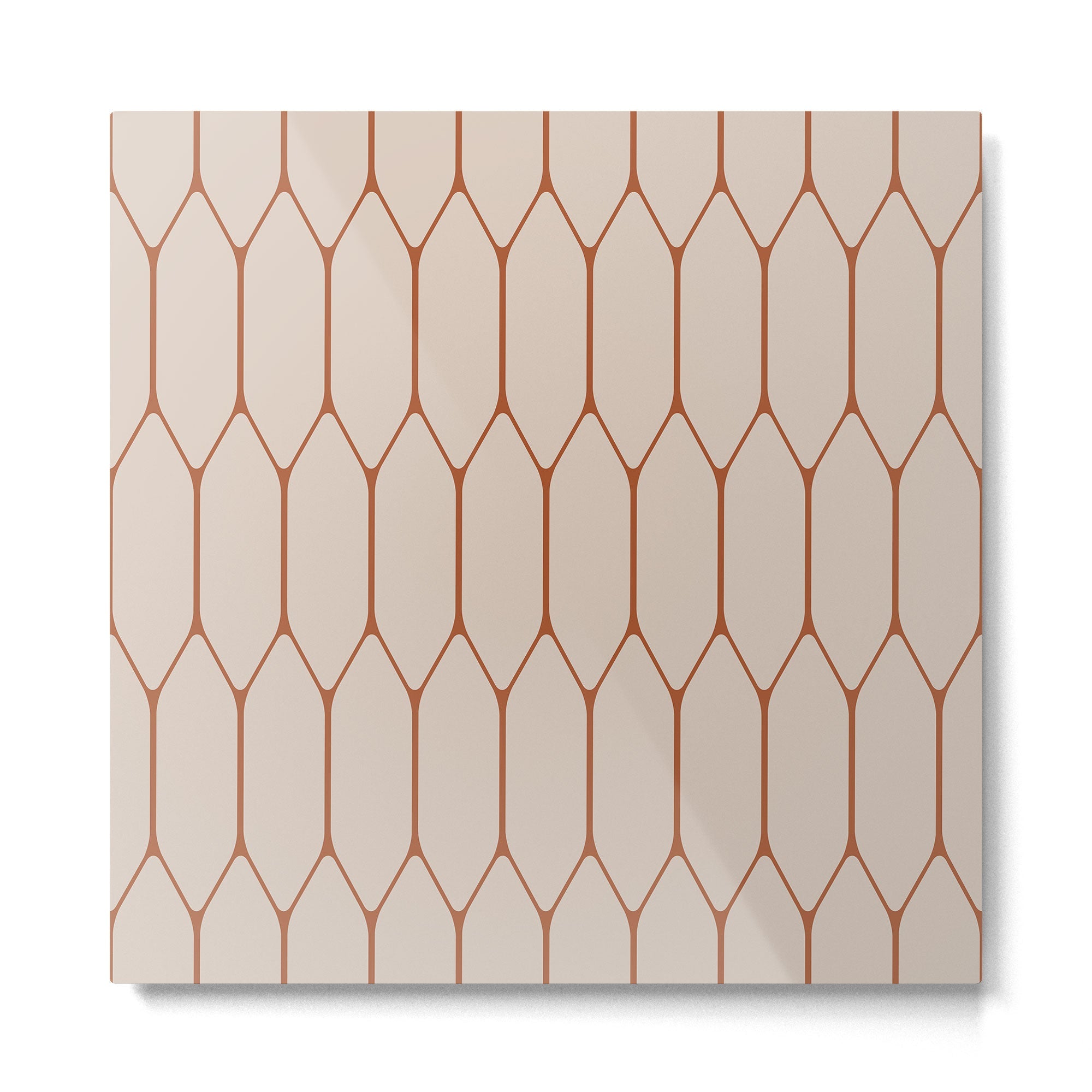 Long Honeycomb Minimalist Geometric Pattern in Putty and Rust Clay Terracotta Metal Print | TeksDecor