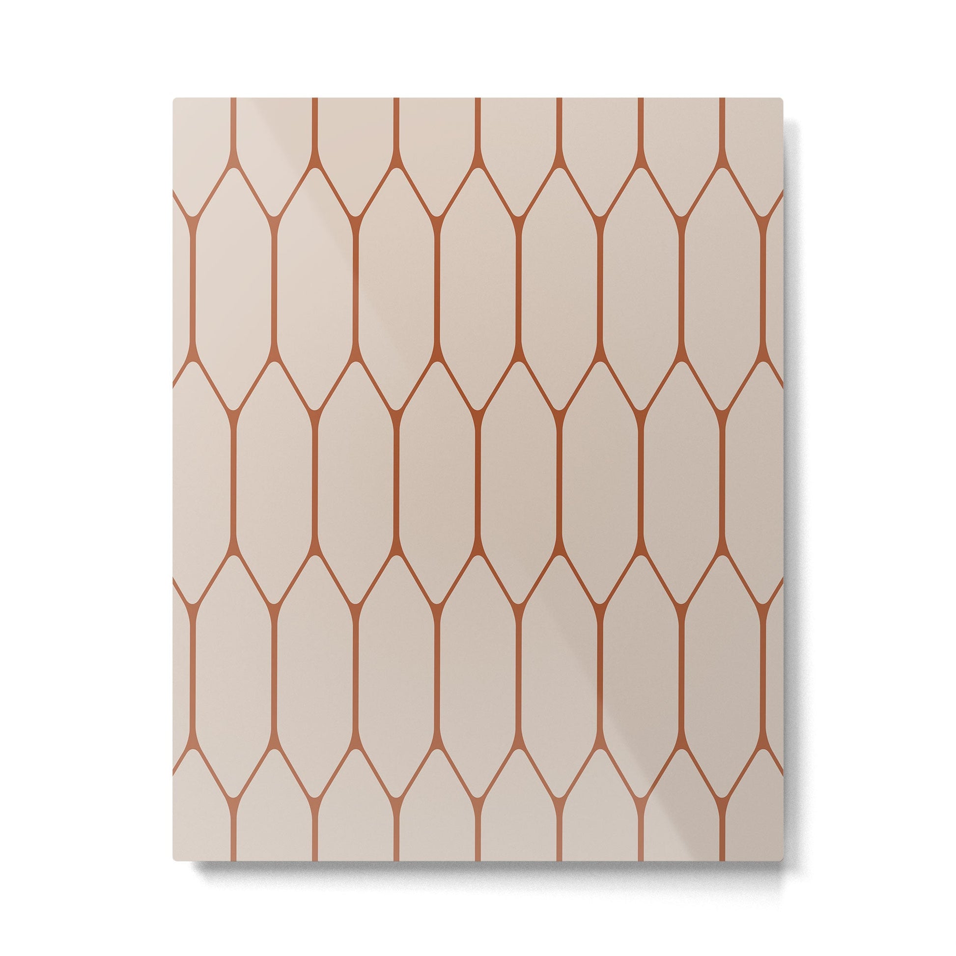 Long Honeycomb Minimalist Geometric Pattern in Putty and Rust Clay Terracotta Metal Print | TeksDecor