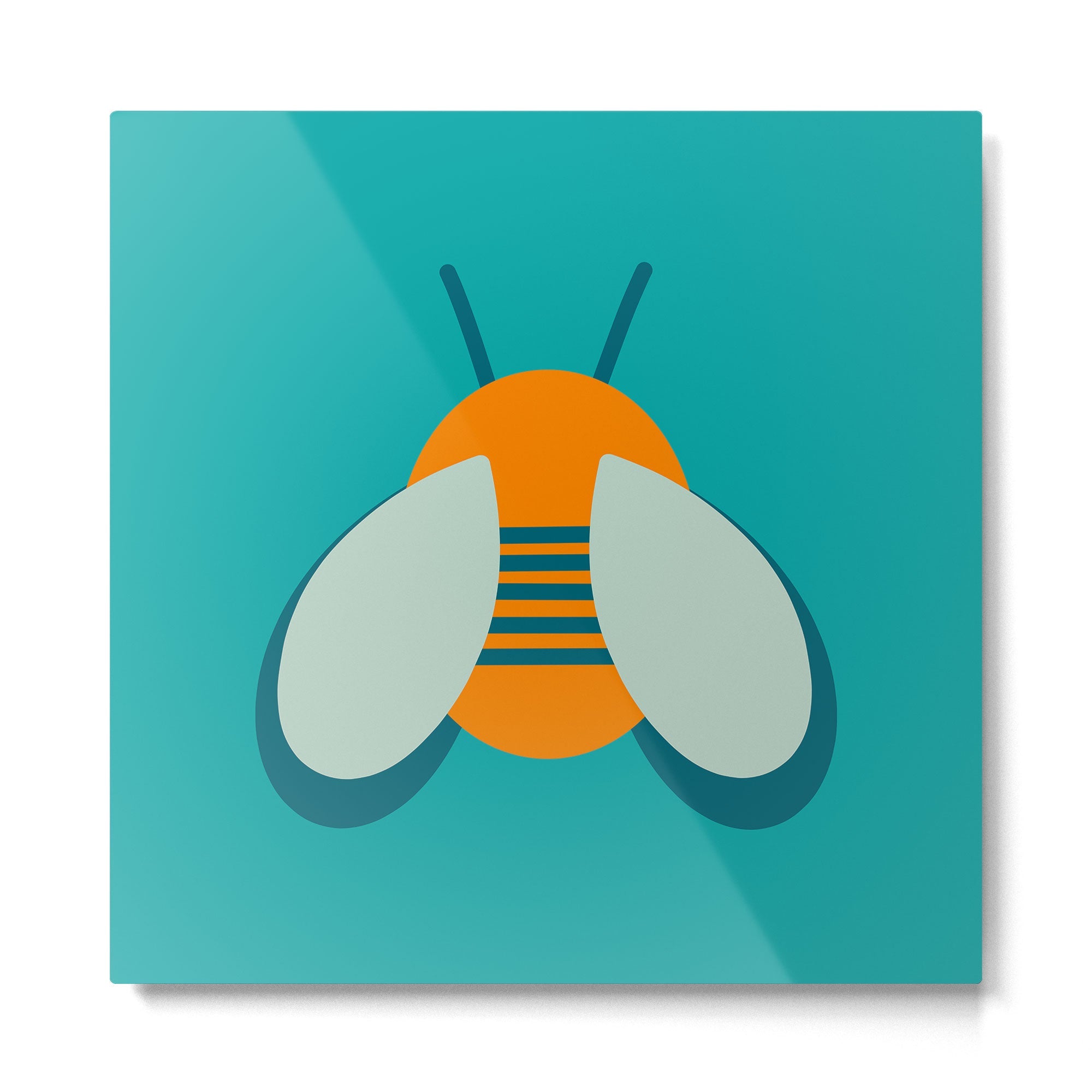 Lucky Bee - Cute Retro Minimalism in Orange and Turquoise Metal Print | TeksDecor