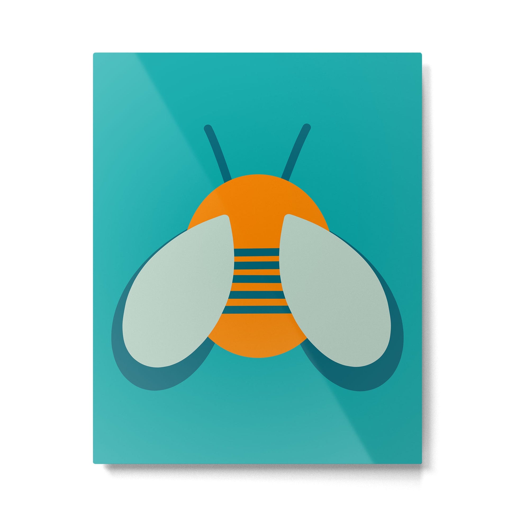Lucky Bee - Cute Retro Minimalism in Orange and Turquoise Metal Print | TeksDecor