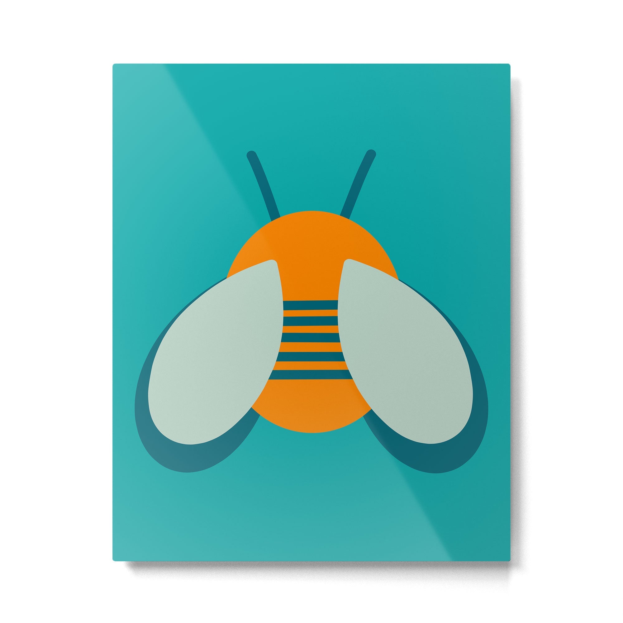 Lucky Bee - Cute Retro Minimalism in Orange and Turquoise Metal Print | TeksDecor
