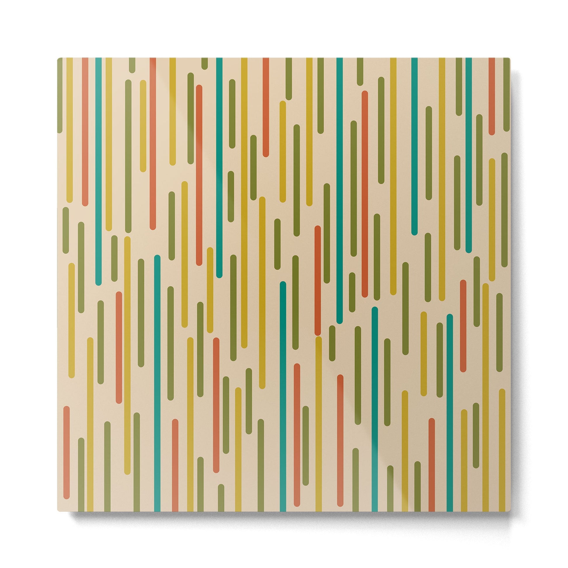 Mid Century Mod Line Dance Pattern in Orange, Teal, Mustard, Olive, and Beige Metal Print | TeksDecor