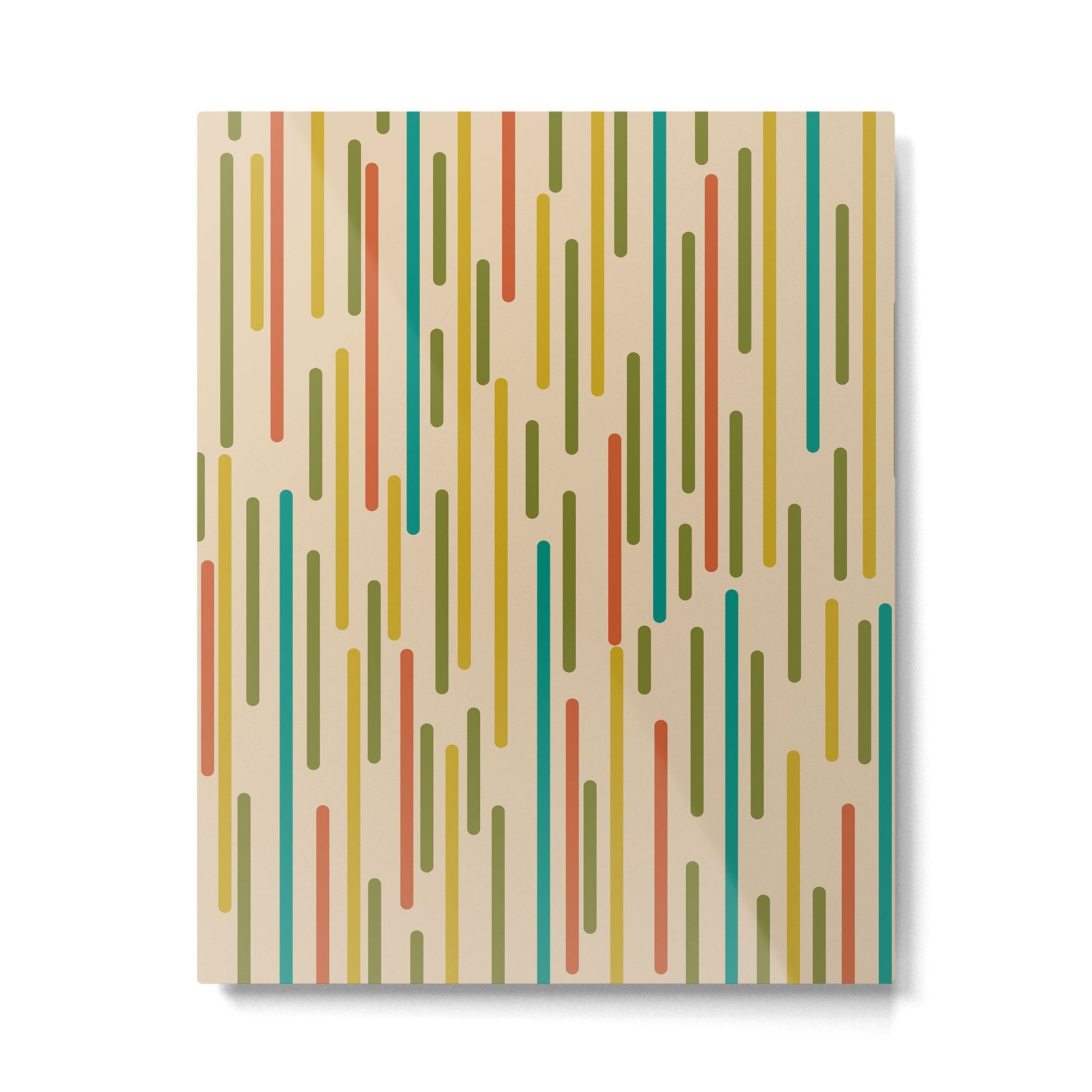 Mid Century Mod Line Dance Pattern in Orange, Teal, Mustard, Olive, and Beige Metal Print | TeksDecor