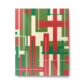 Mid Century Modern Deconstructed Christmas Plaid Pattern in Retro Red, Olive Green, and Xmas Cream Metal Print | TeksDecor