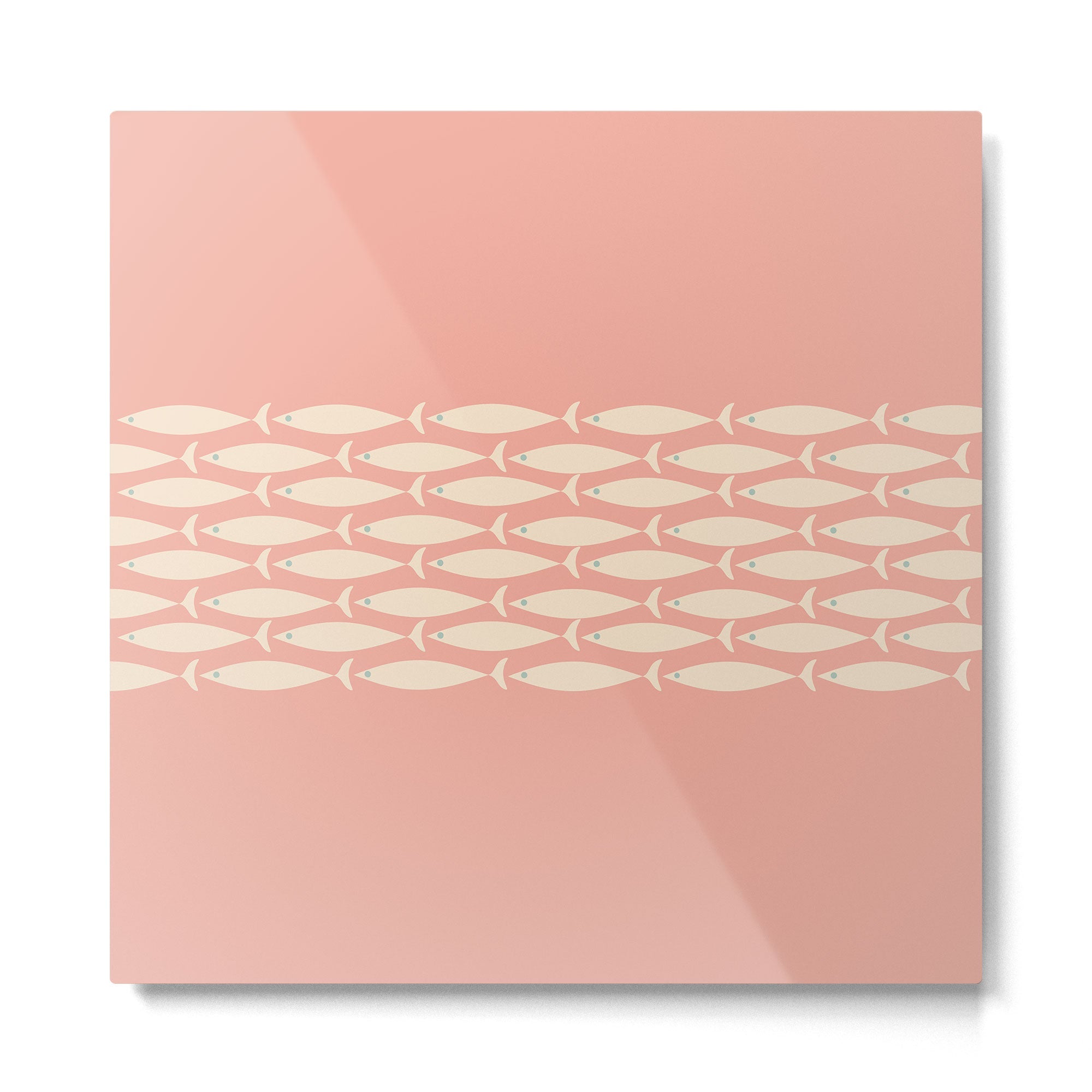 Mid Century Modern Fish Stripe Minimalist Pattern in Soft Blush Pink and Cream Metal Print | TeksDecor