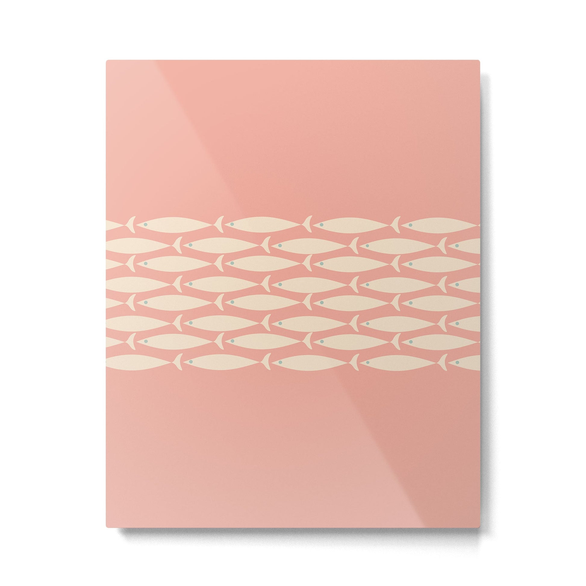 Mid Century Modern Fish Stripe Minimalist Pattern in Soft Blush Pink and Cream Metal Print | TeksDecor