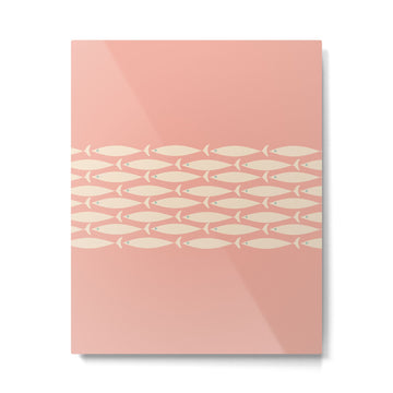 Mid Century Modern Fish Stripe Minimalist Pattern in Soft Blush Pink and Cream Metal Print | TeksDecor