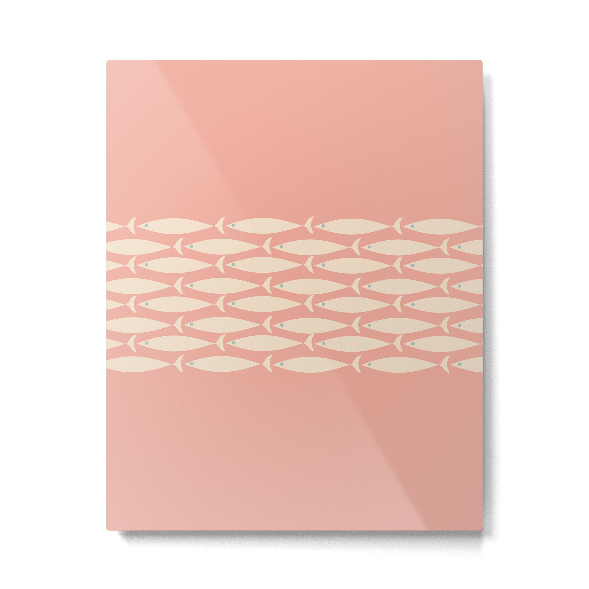 Mid Century Modern Fish Stripe Minimalist Pattern in Soft Blush Pink and Cream Metal Print | TeksDecor