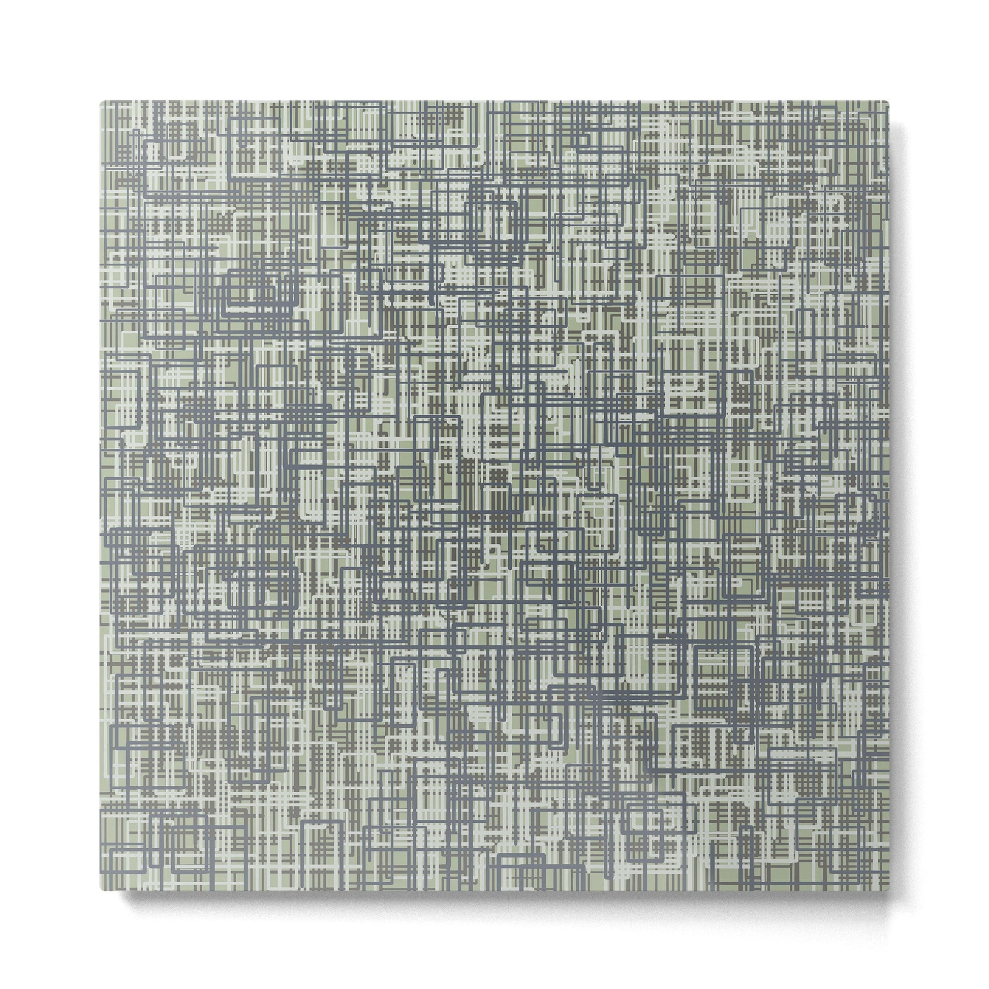 Mid Century Modern Woven Circuit Pattern in Sage Green and Blue Gray Metal Print | TeksDecor