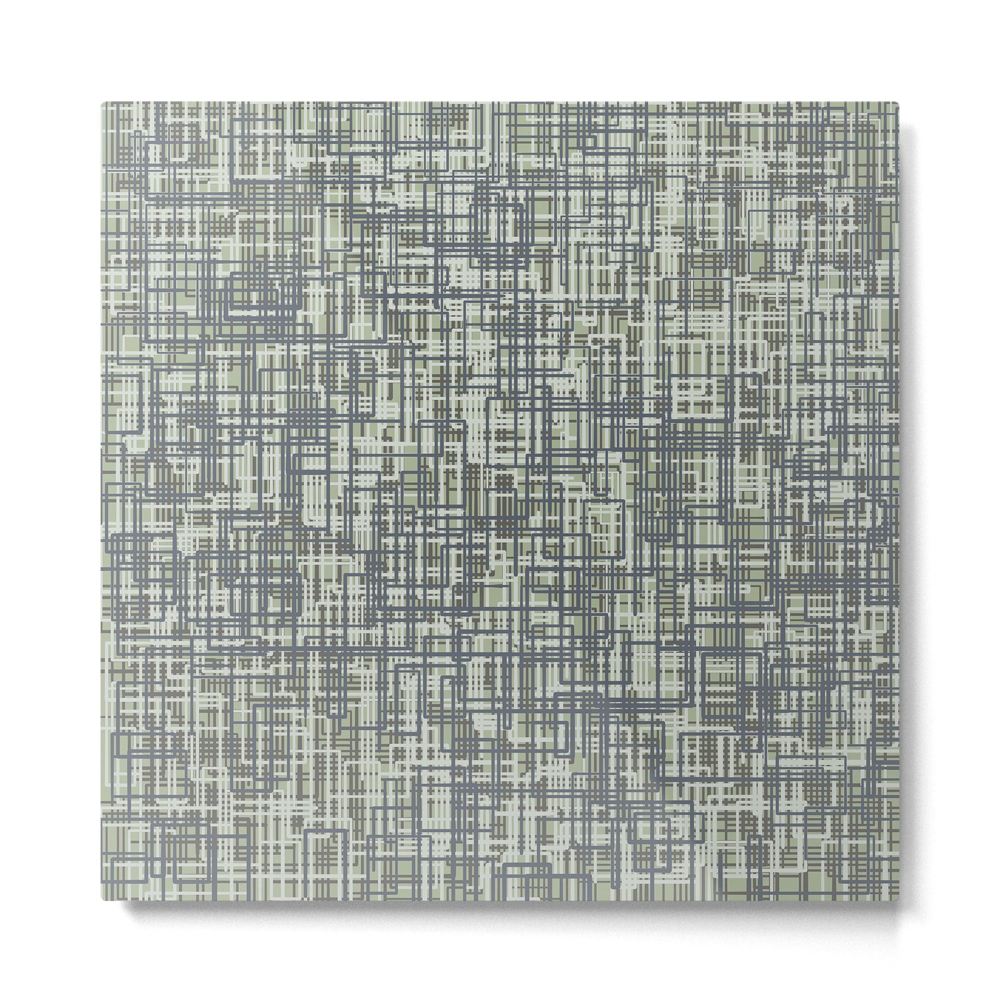 Mid Century Modern Woven Circuit Pattern in Sage Green and Blue Gray Metal Print | TeksDecor