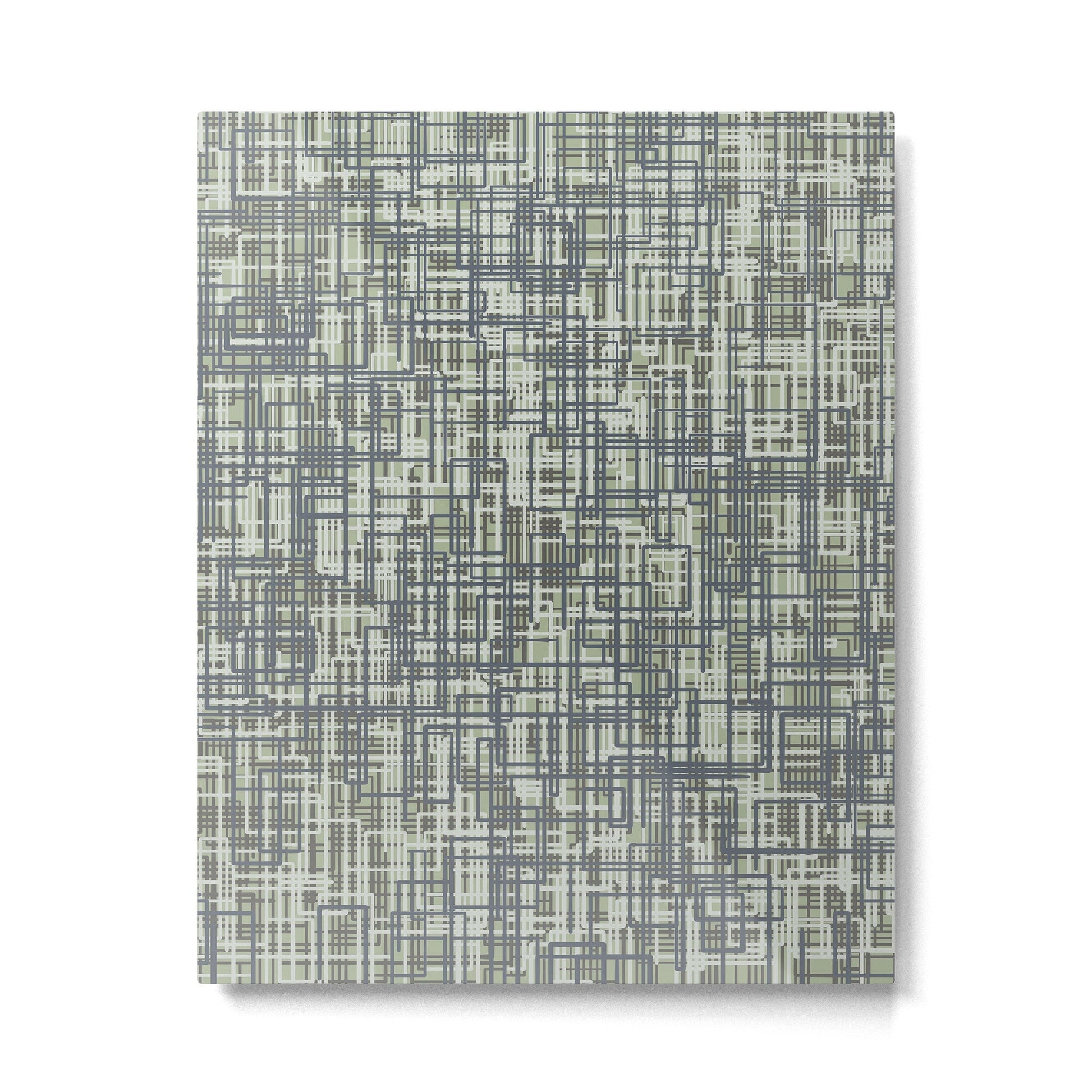 Mid Century Modern Woven Circuit Pattern in Sage Green and Blue Gray Metal Print | TeksDecor