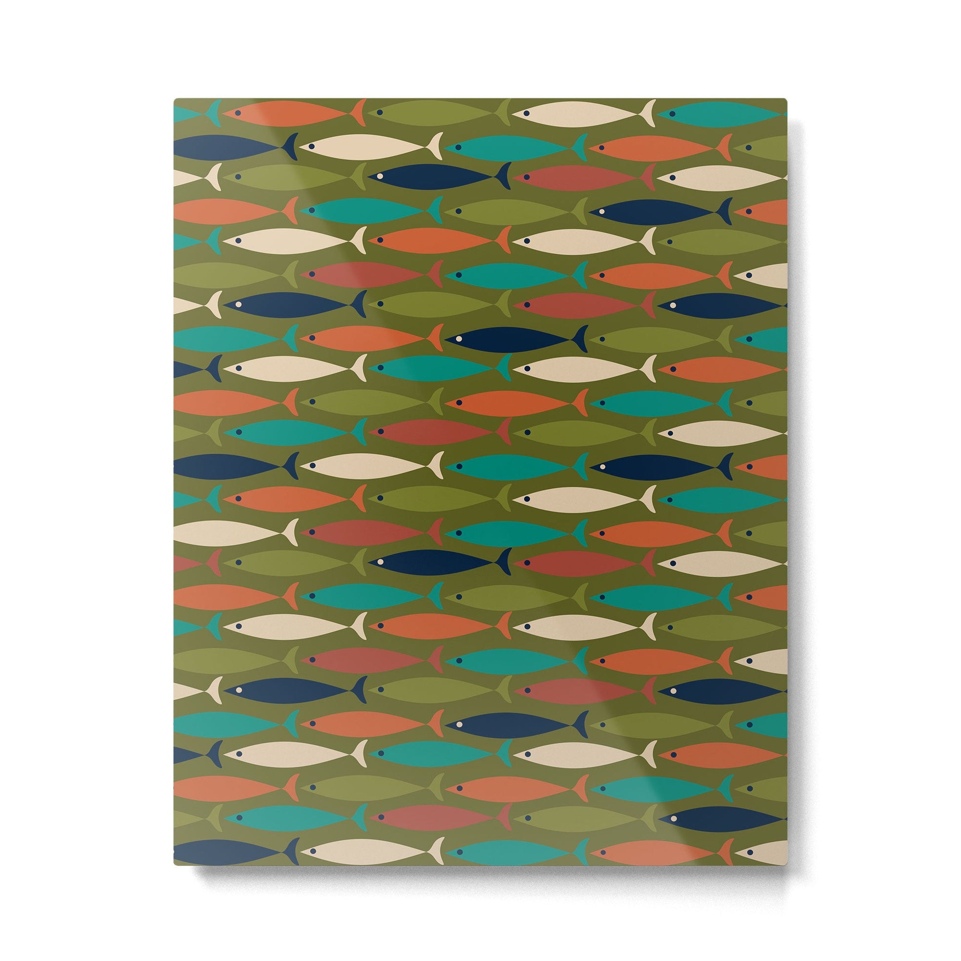 Mid-century Modern Fish in a Green Sea Pattern  Metal Print | TeksDecor