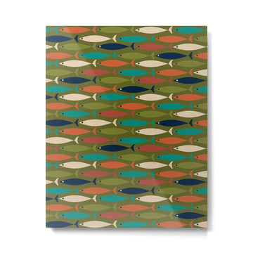 Mid-century Modern Fish in a Green Sea Pattern  Metal Print | TeksDecor