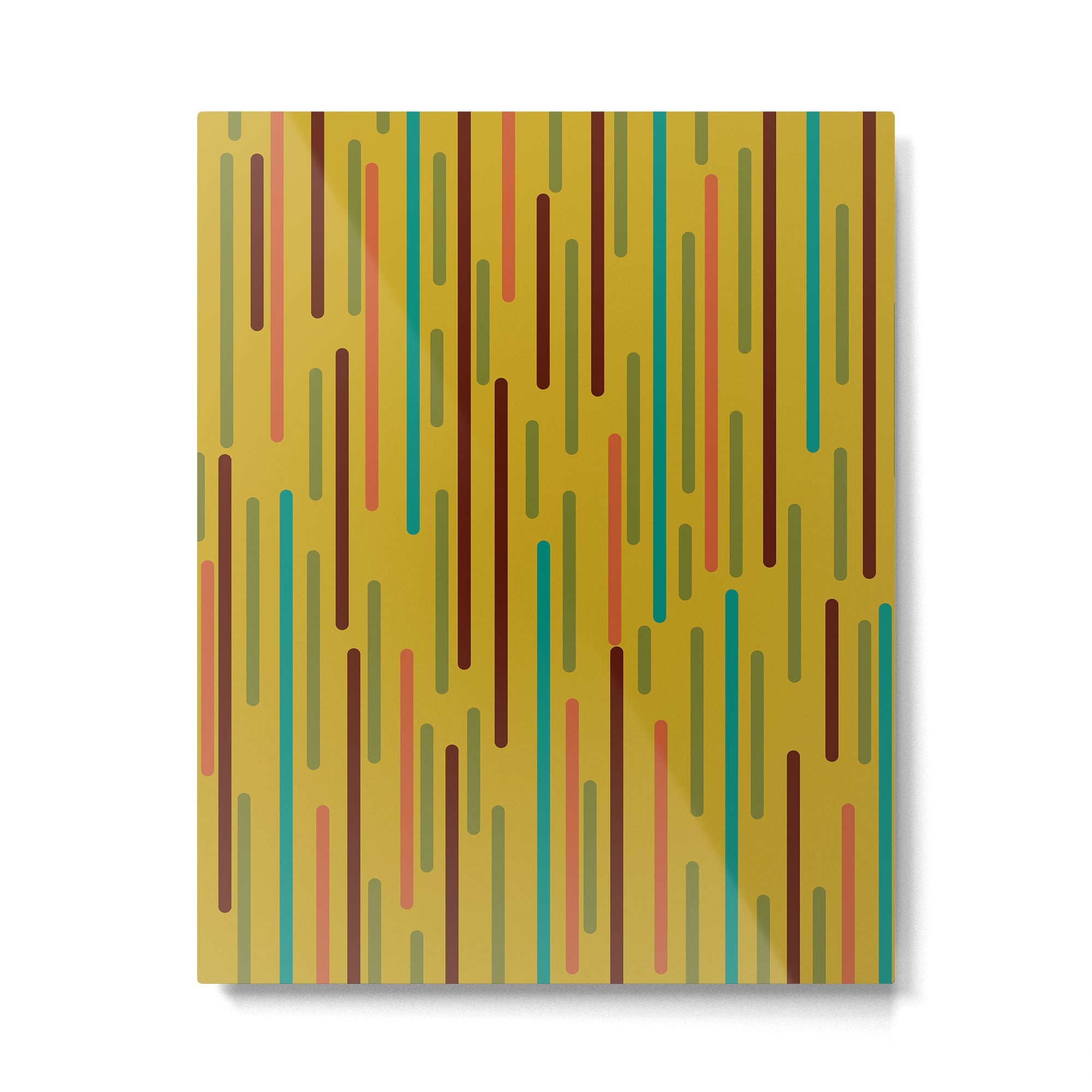 Mid-century Modern Line Dance in Teal, Orange, Olive and Mid Mod Mustard  Metal Print | TeksDecor