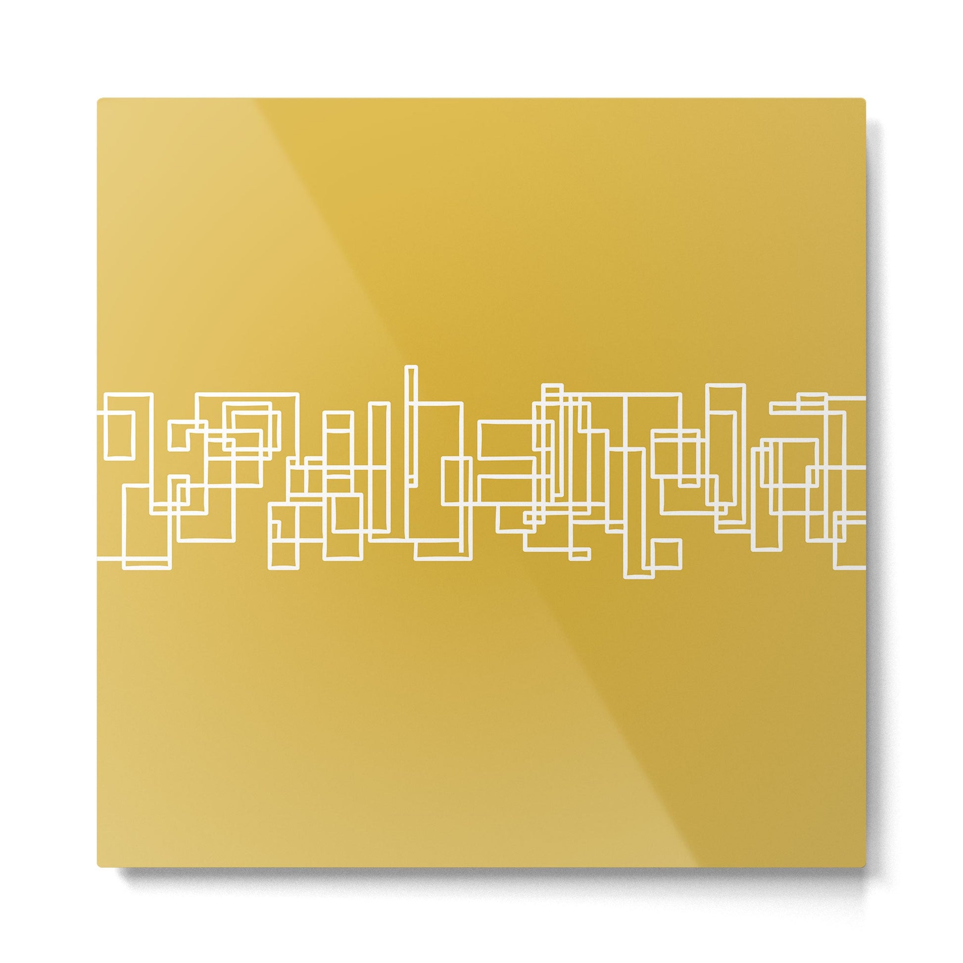 Mid-Century Modern Minimalist Architecture Stripe Pattern Mustard and White Metal Print | TeksDecor