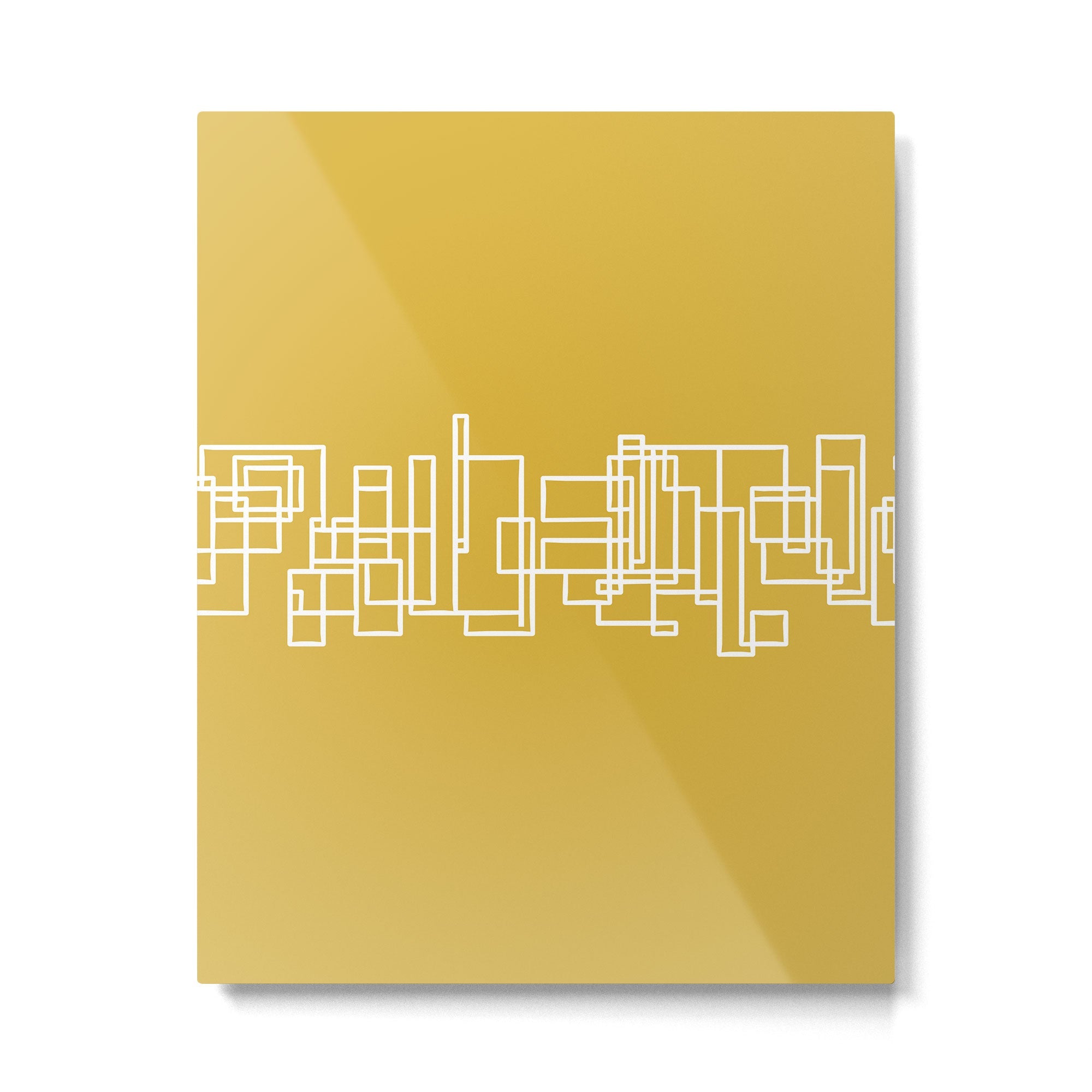 Mid-Century Modern Minimalist Architecture Stripe Pattern Mustard and White Metal Print | TeksDecor
