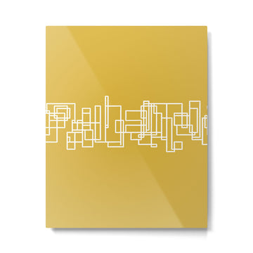 Mid-Century Modern Minimalist Architecture Stripe Pattern Mustard and White Metal Print | TeksDecor