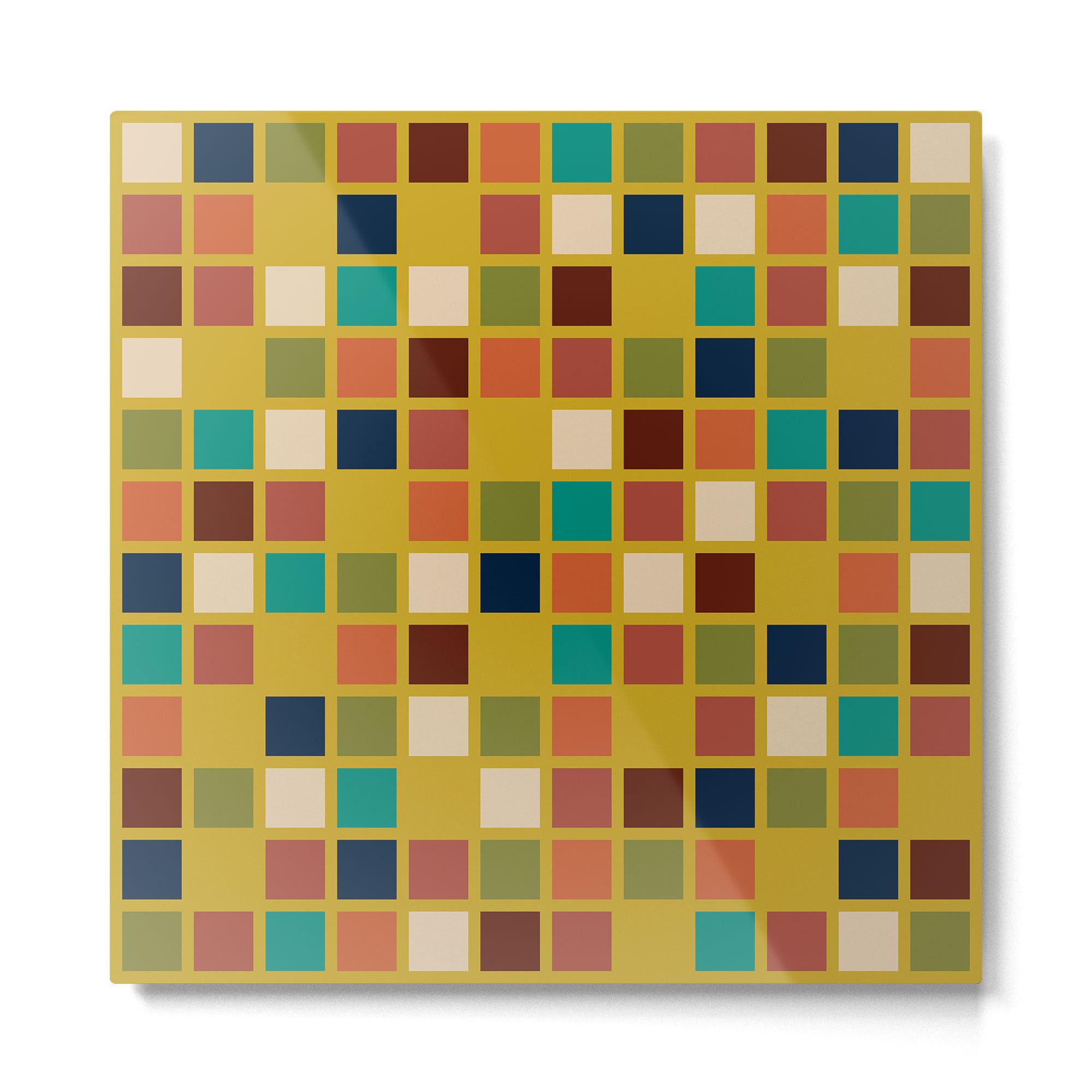 Midcentury Modern Mosaic - Geometric Pattern in Mid Century Mod Olive, Orange, Teal, and Mustard Metal Print | TeksDecor